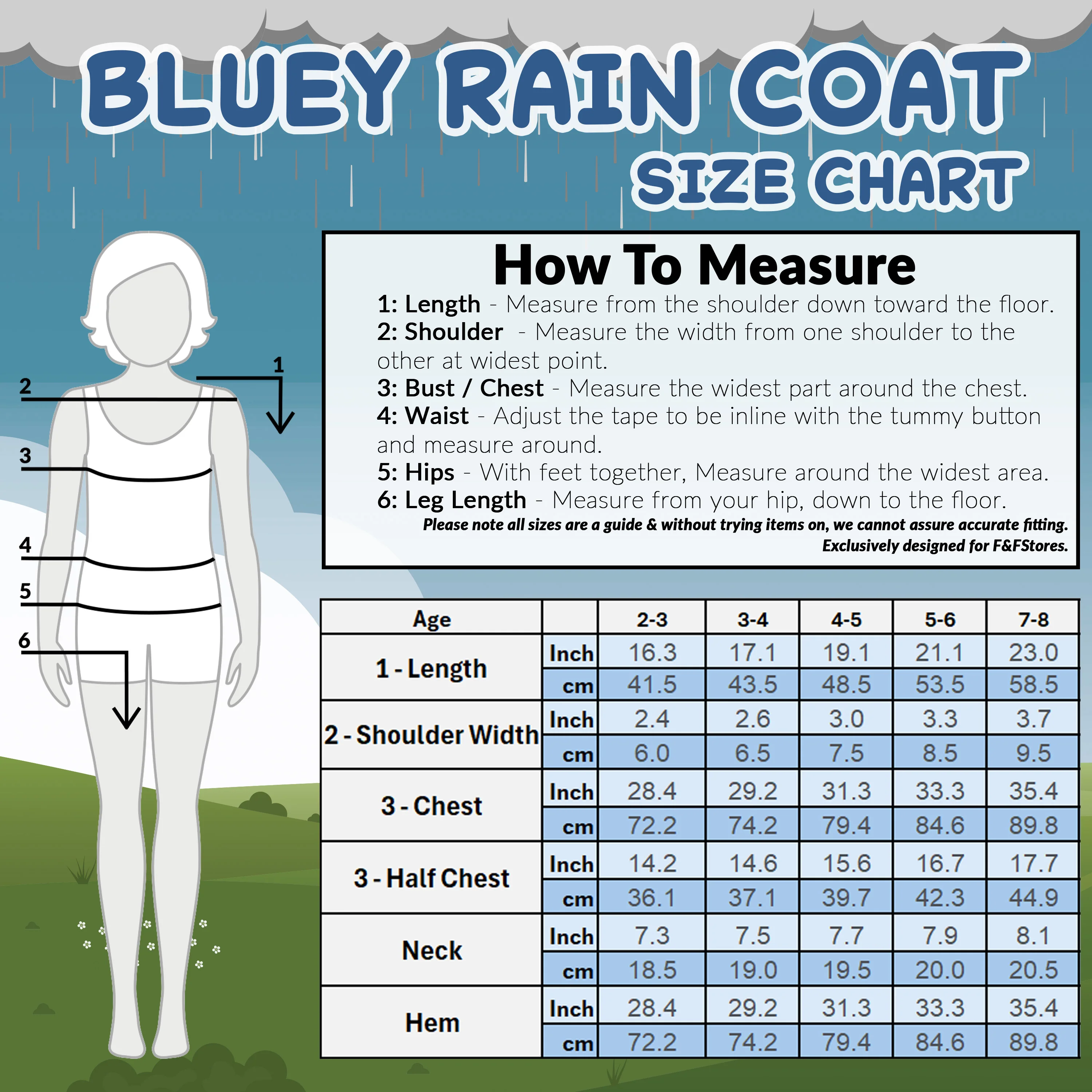Bluey Girls Raincoat with Hood, Waterproof Fleece Lined Coat Kids Outdoor Rainwear Hooded Jacket - Image 6