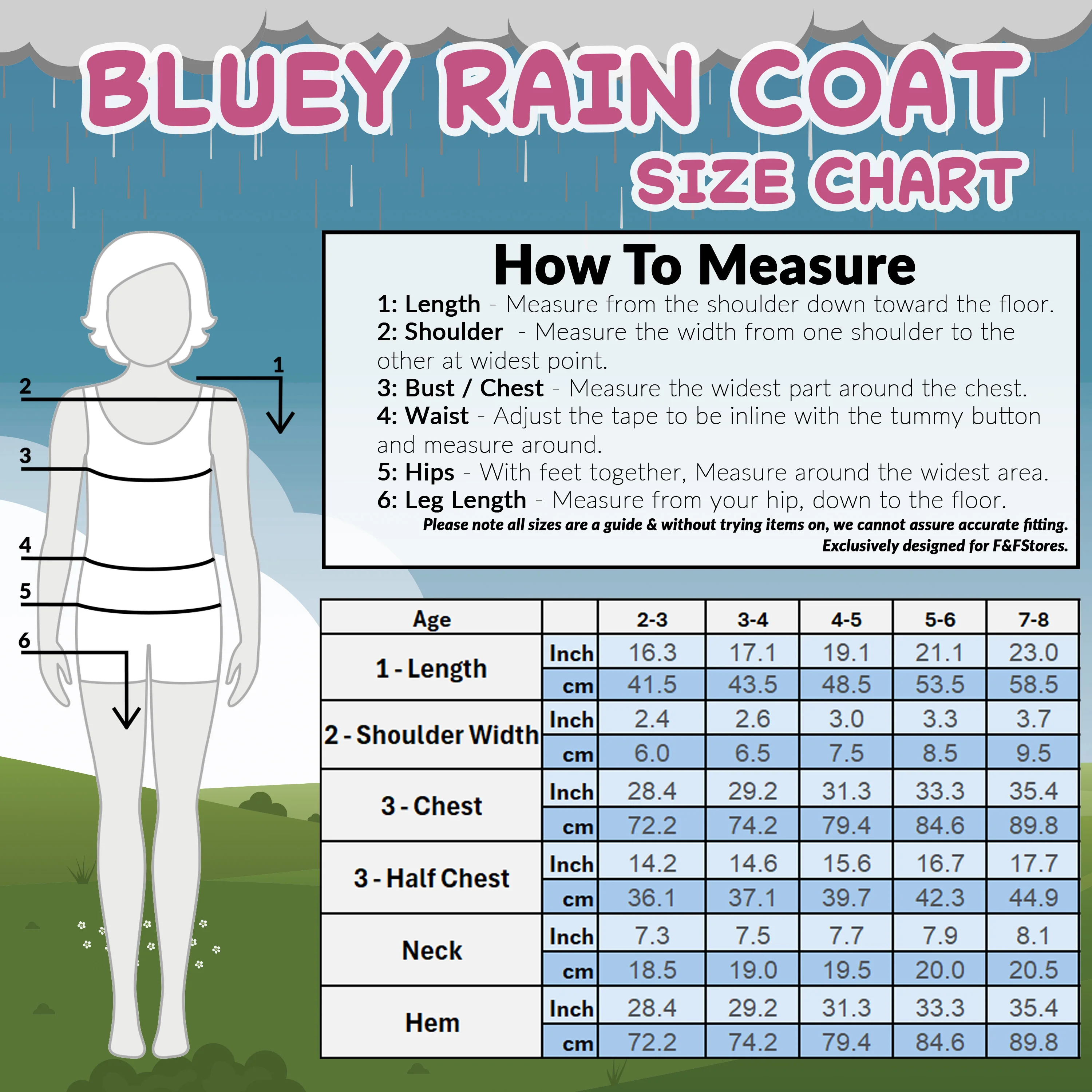 Bluey Girls Raincoat with Hood, Waterproof Fleece Lined Coat Kids Outdoor Rainwear Hooded Jacket - Image 6