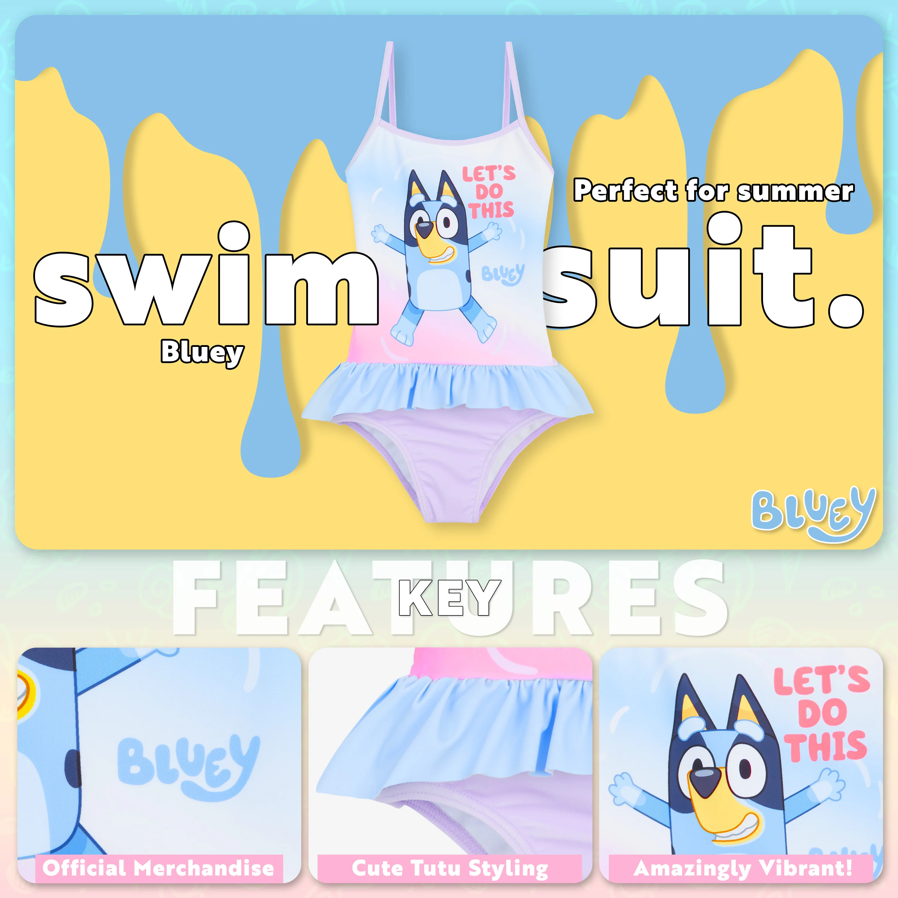 Bluey Girls Swimming Costume Short Sleeve Childrens Swimwear - Image 3