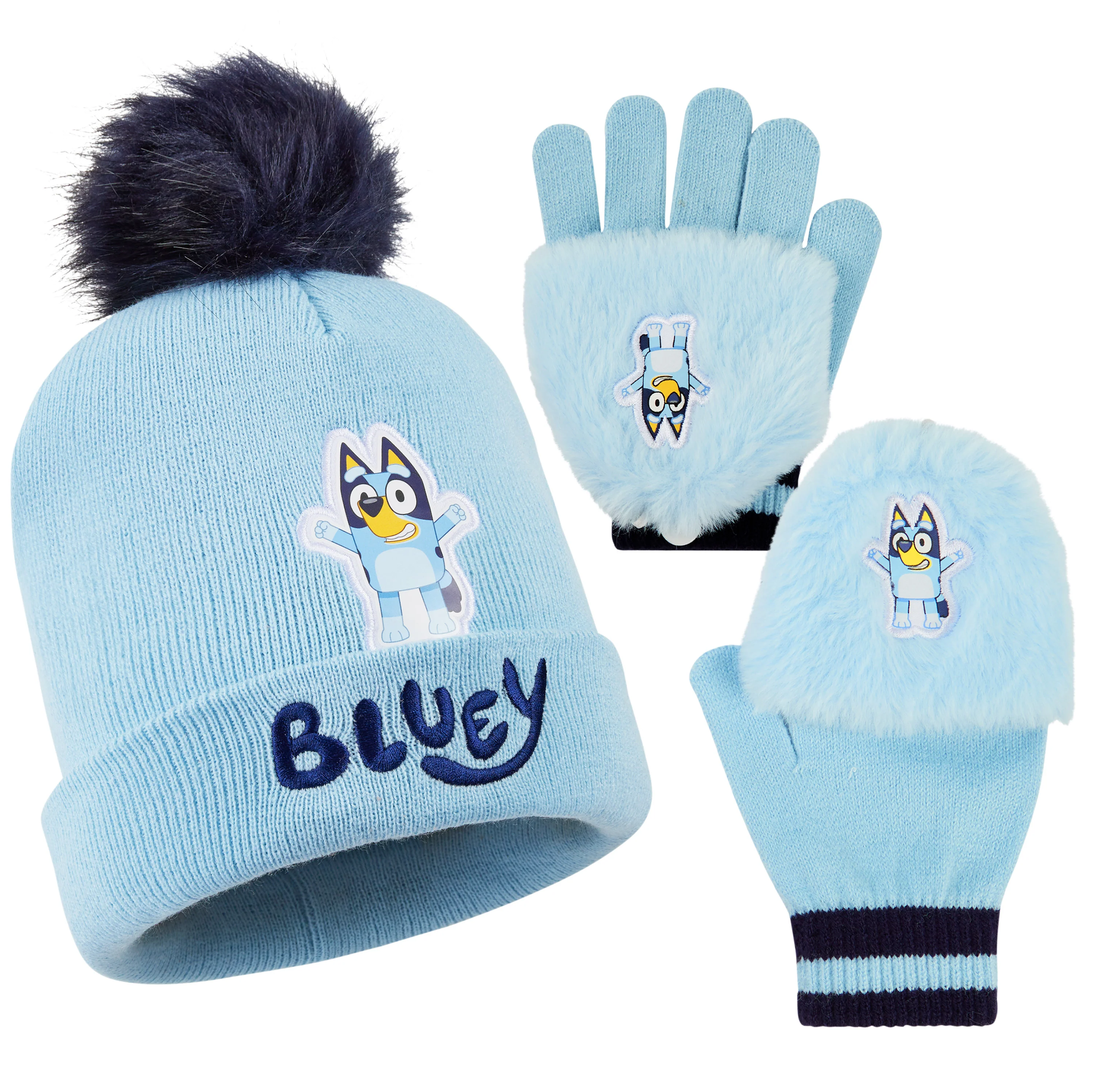 Bluey Girls Winter Accessories Set, Beanie Hat and Gloves - Gifts for Girls