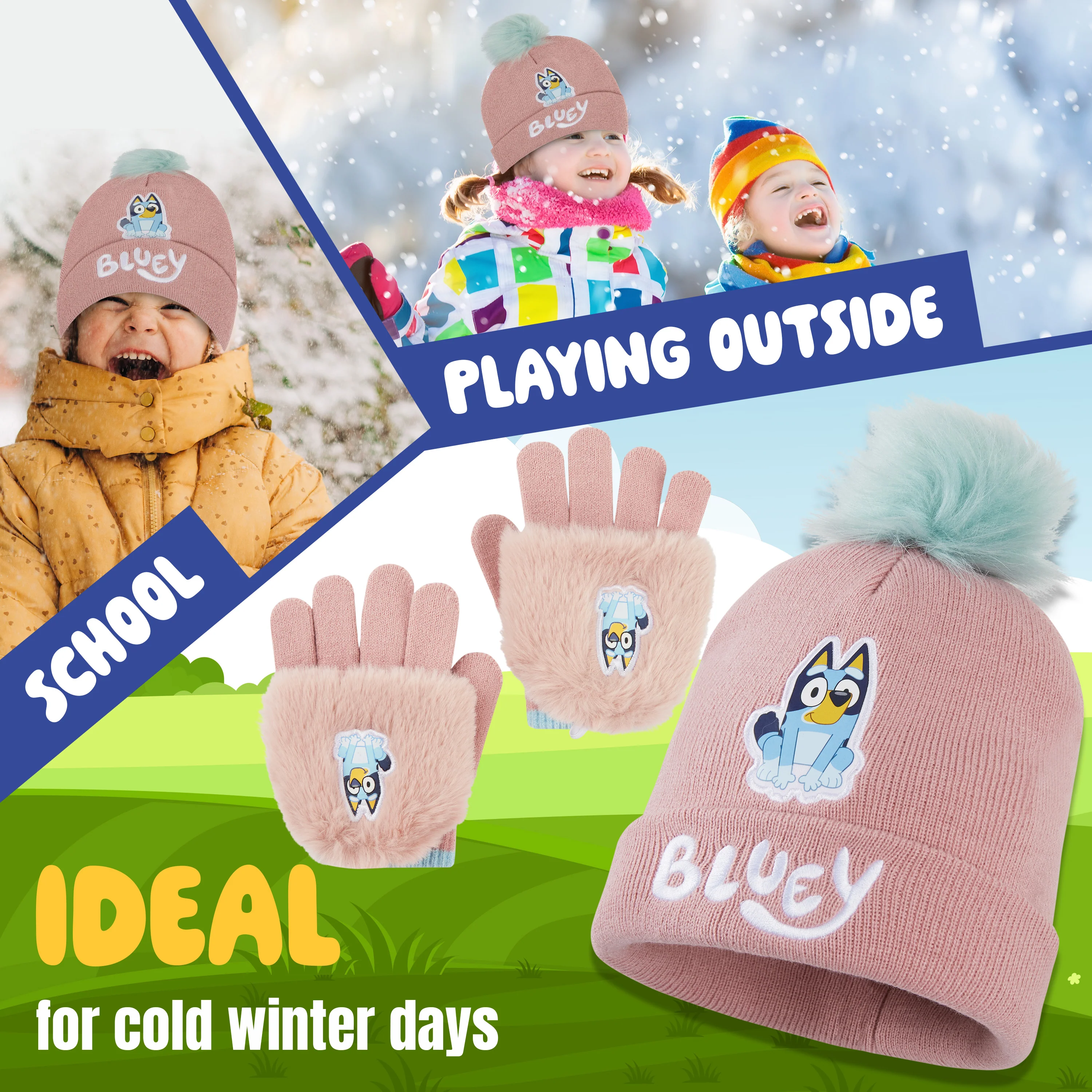 Bluey Girls Winter Accessories Set, Beanie Hat and Gloves - Gifts for Girls - Image 4