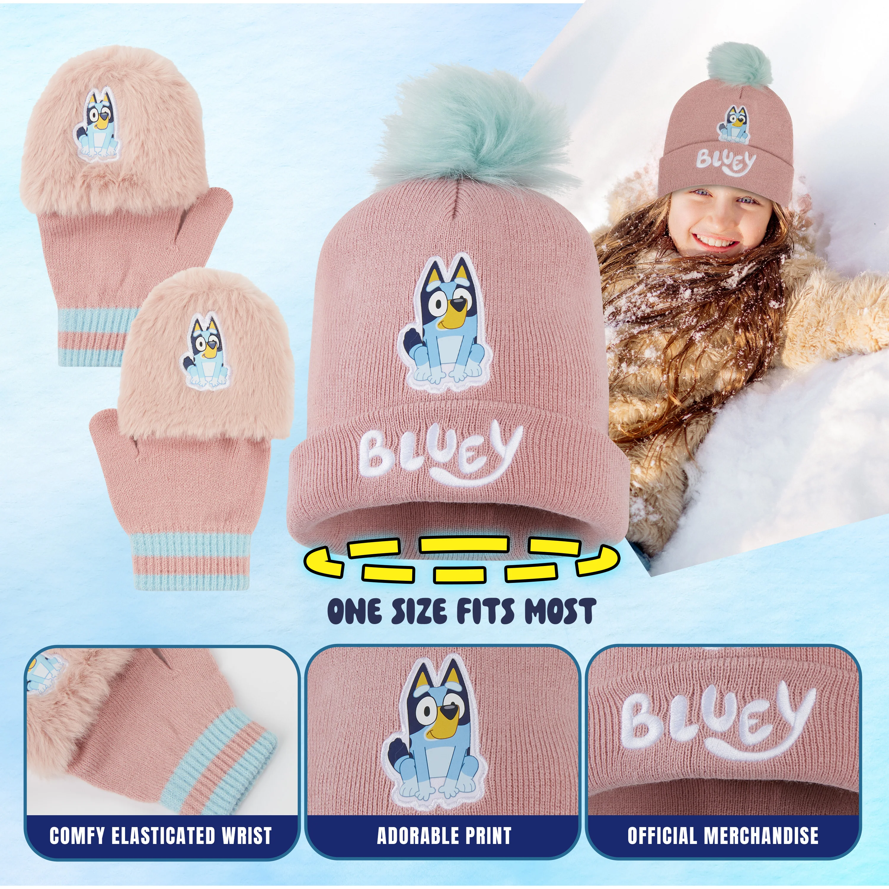 Bluey Girls Winter Accessories Set, Beanie Hat and Gloves - Gifts for Girls - Image 5