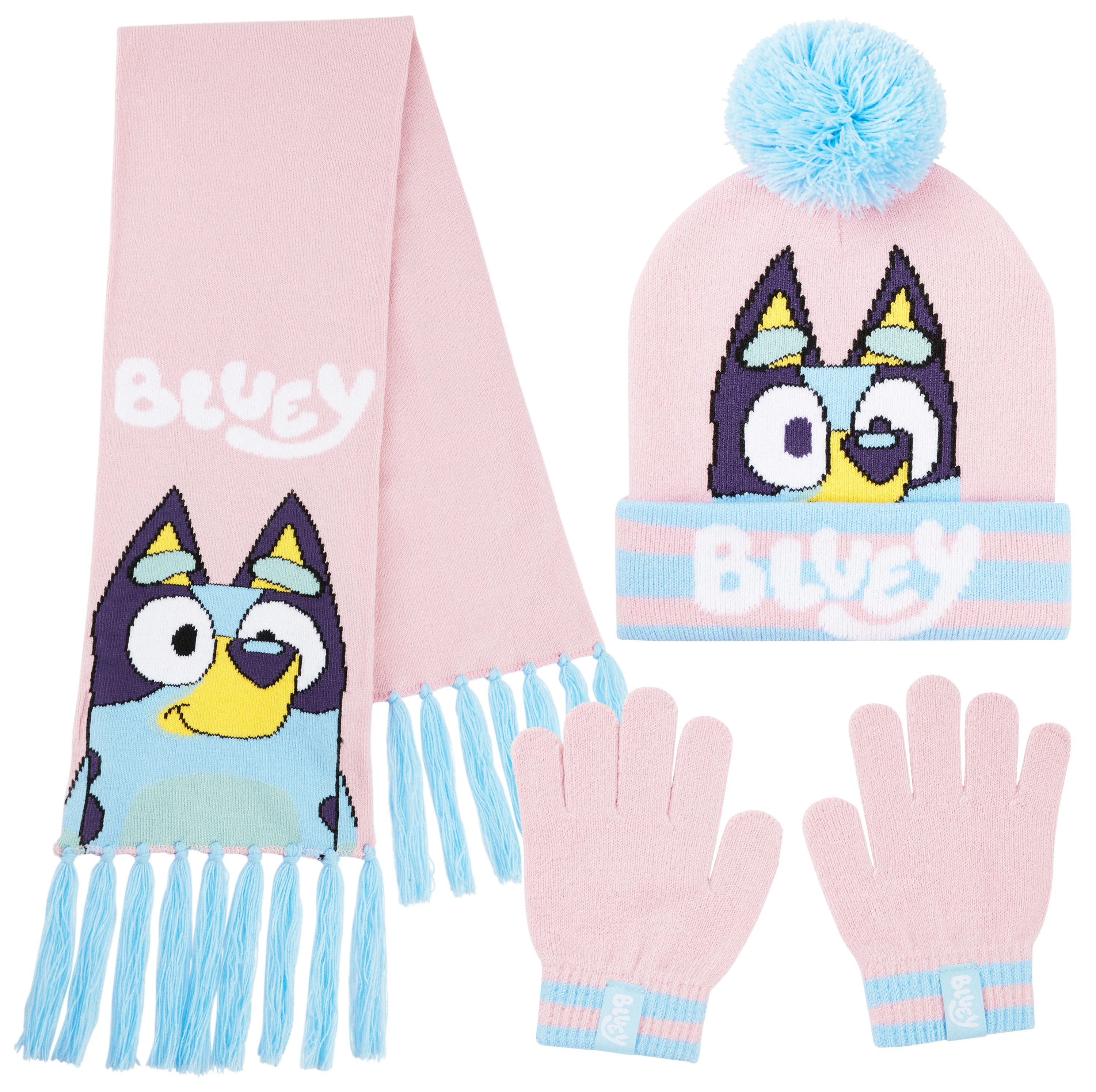 Bluey Hat Scarf and Gloves Set Kids - Beanie Scarf and Kids Gloves One Size Cosy Winter Accessories - Gifts for Kids