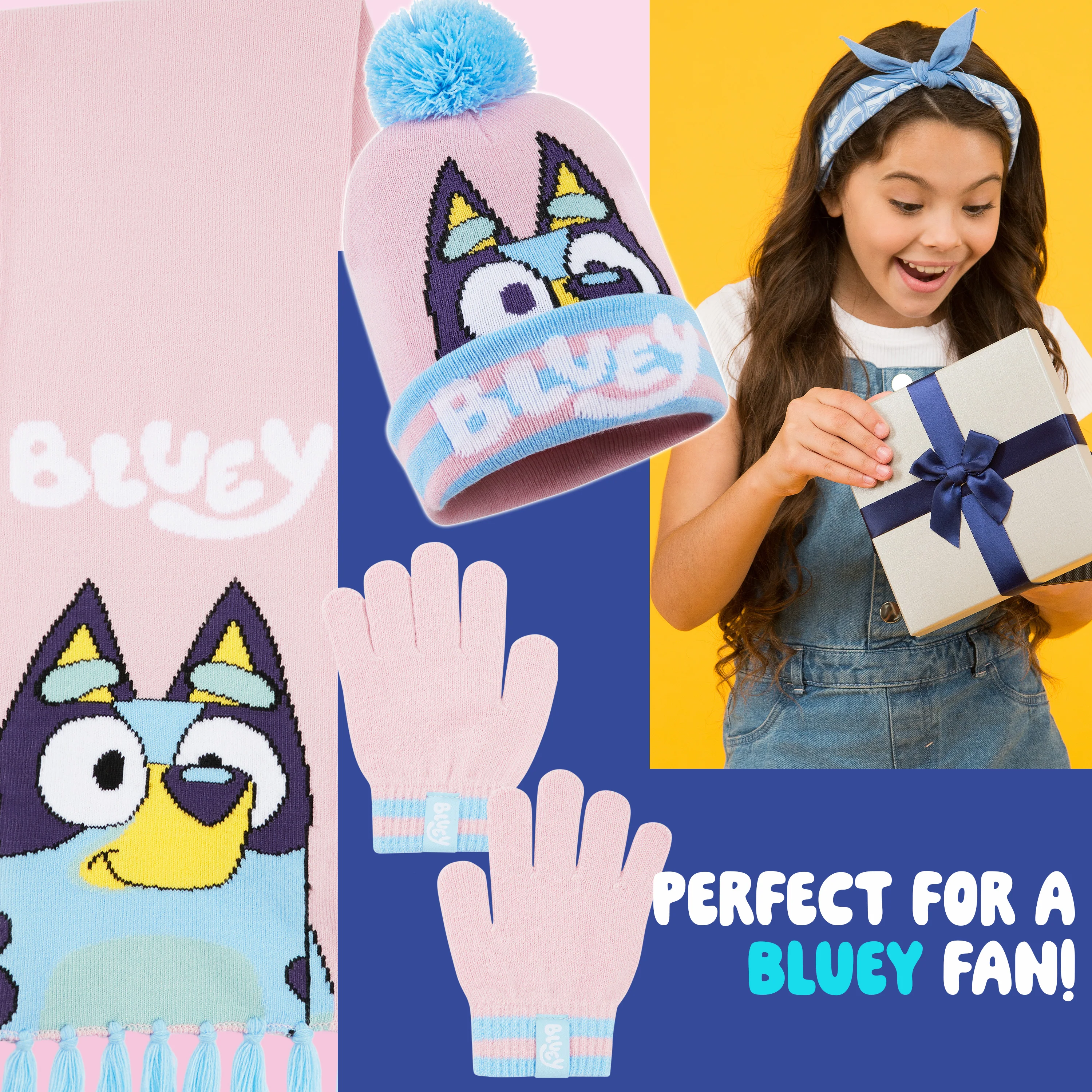 Bluey Hat Scarf and Gloves Set Kids - Beanie Scarf and Kids Gloves One Size Cosy Winter Accessories - Gifts for Kids - Image 3