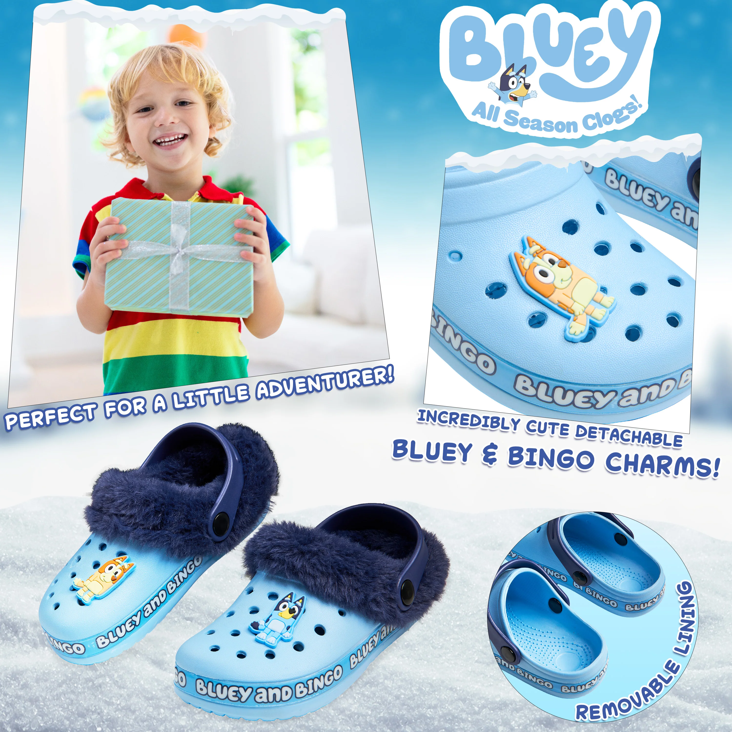 Bluey Kids Clogs with Removable Fur Lining & Charms Garden Shoes - Image 3