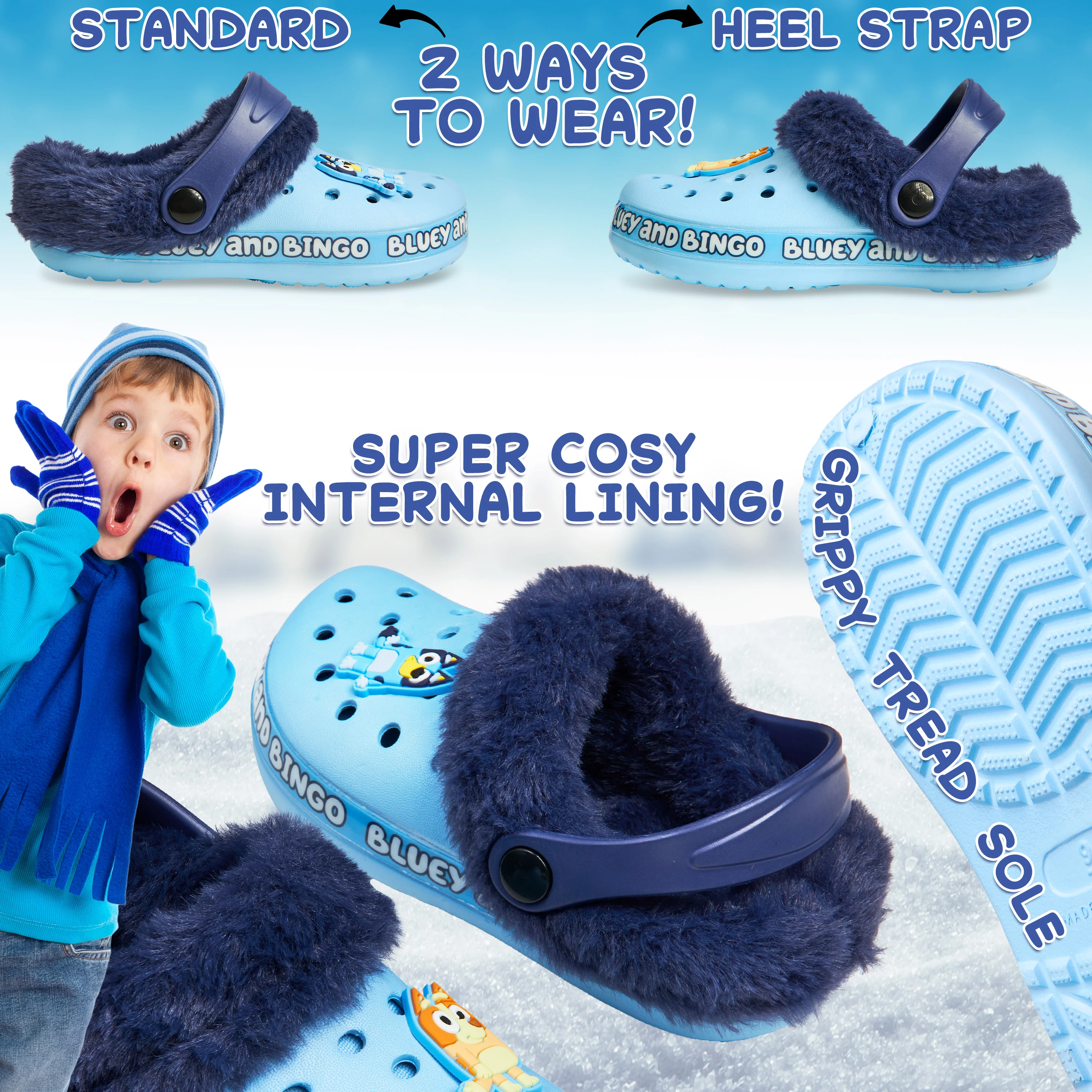 Bluey Kids Clogs with Removable Fur Lining & Charms Garden Shoes - Image 4