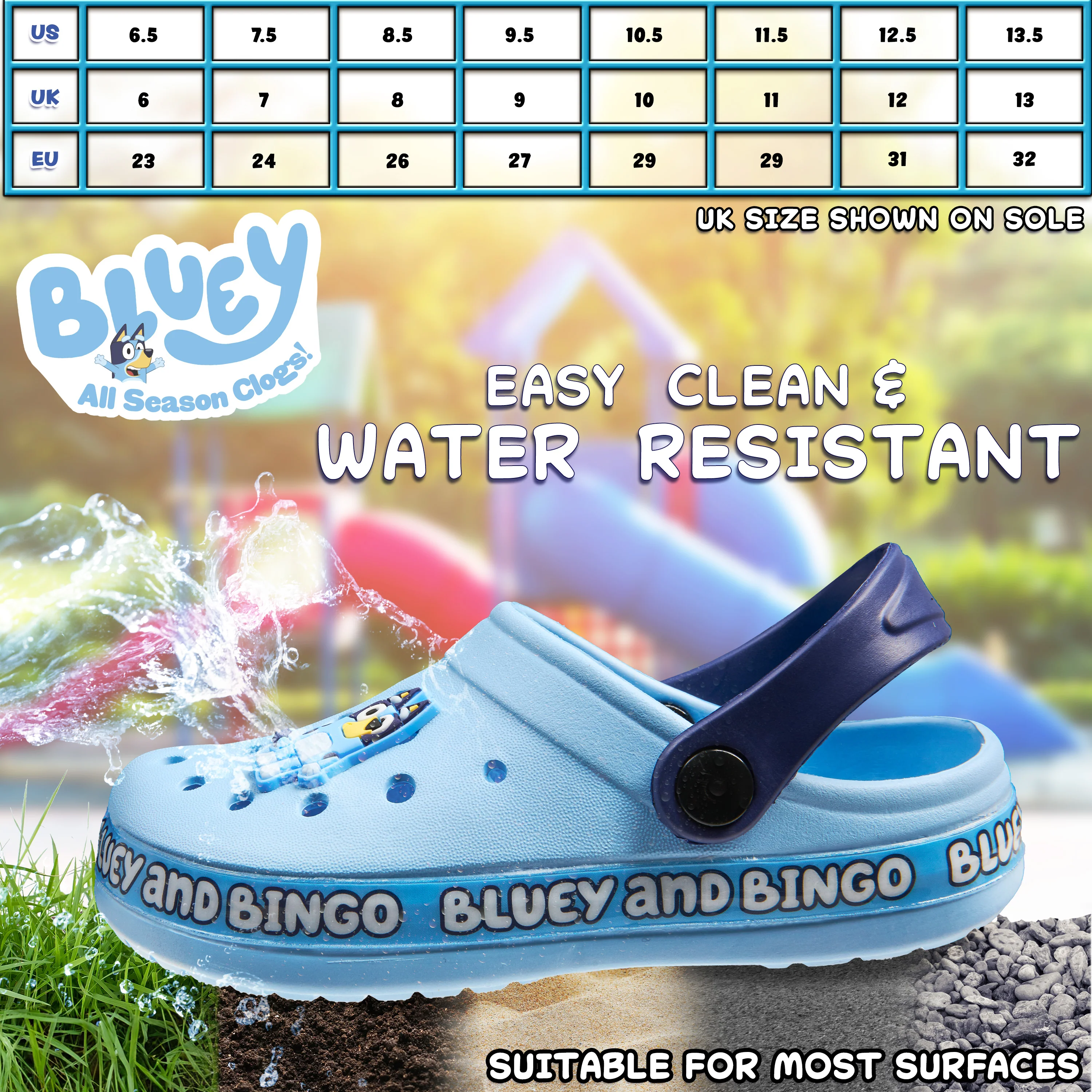 Bluey Kids Clogs with Removable Fur Lining & Charms Garden Shoes - Image 6