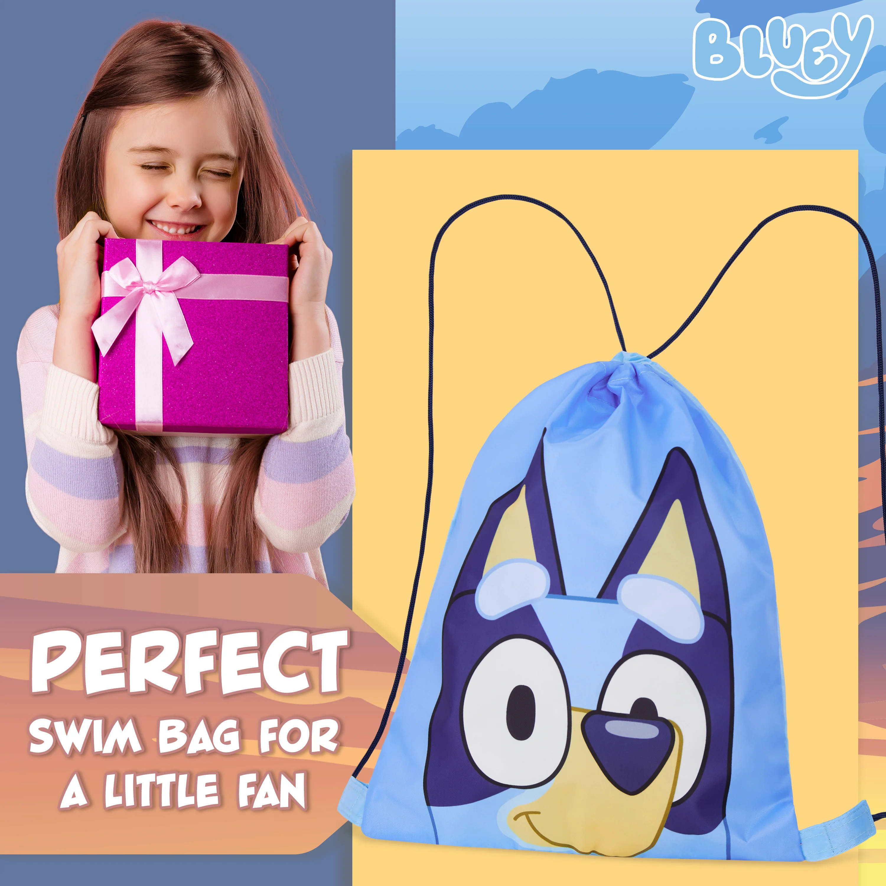 Bluey Kids Drawstring Bags, 29 x 38cm Swimming Bag with Airflow Vent - Image 3