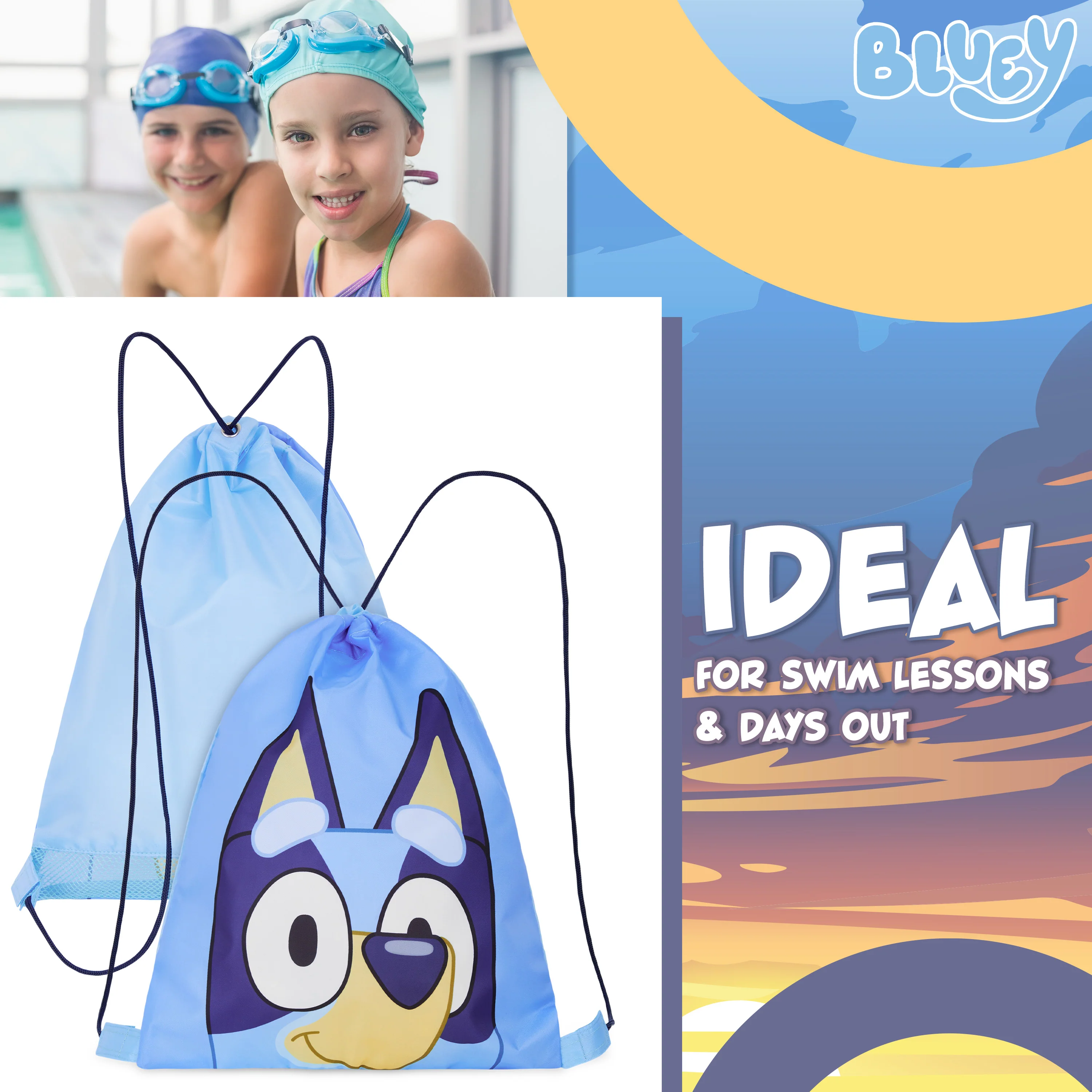 Bluey Kids Drawstring Bags, 29 x 38cm Swimming Bag with Airflow Vent - Image 4