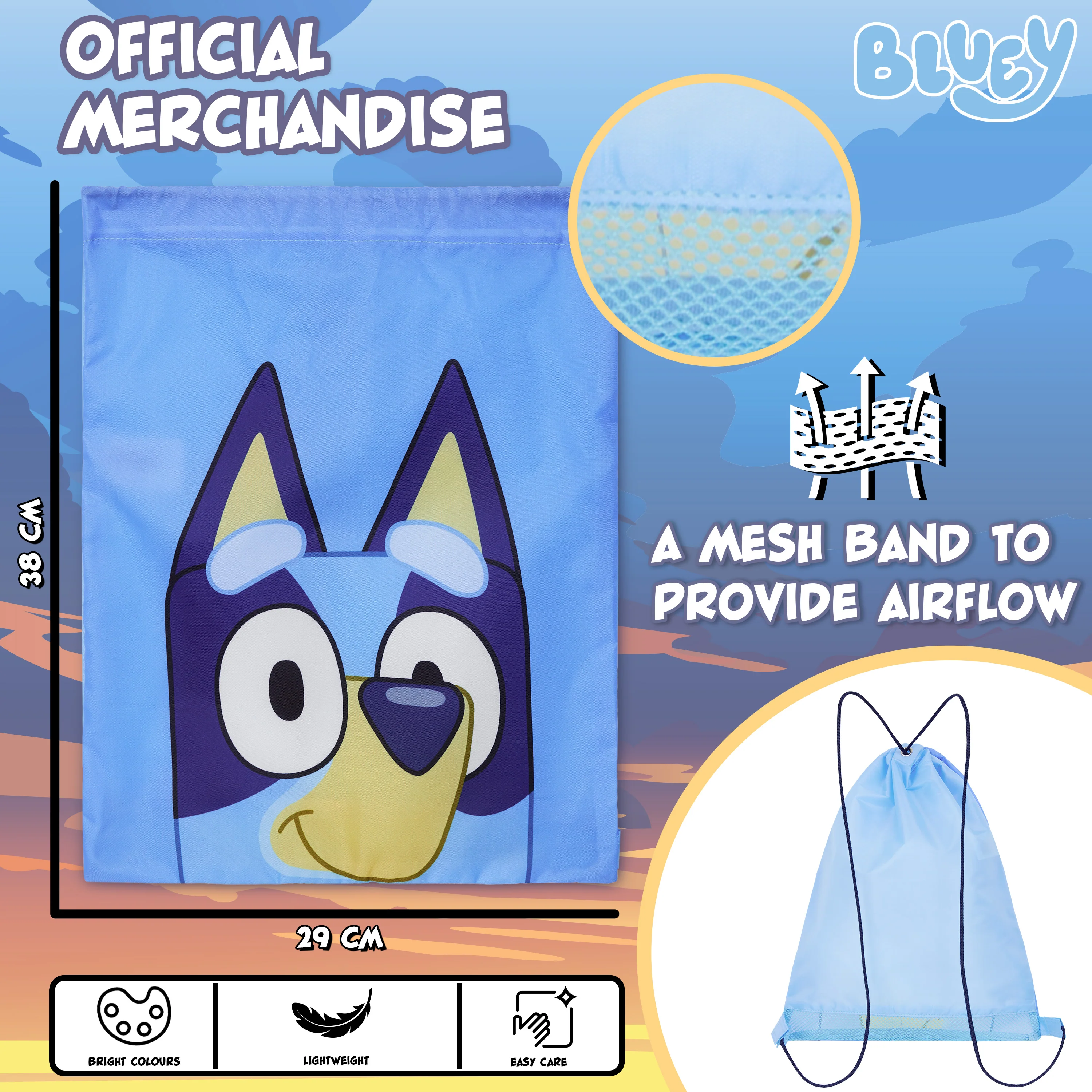 Bluey Kids Drawstring Bags, 29 x 38cm Swimming Bag with Airflow Vent - Image 6