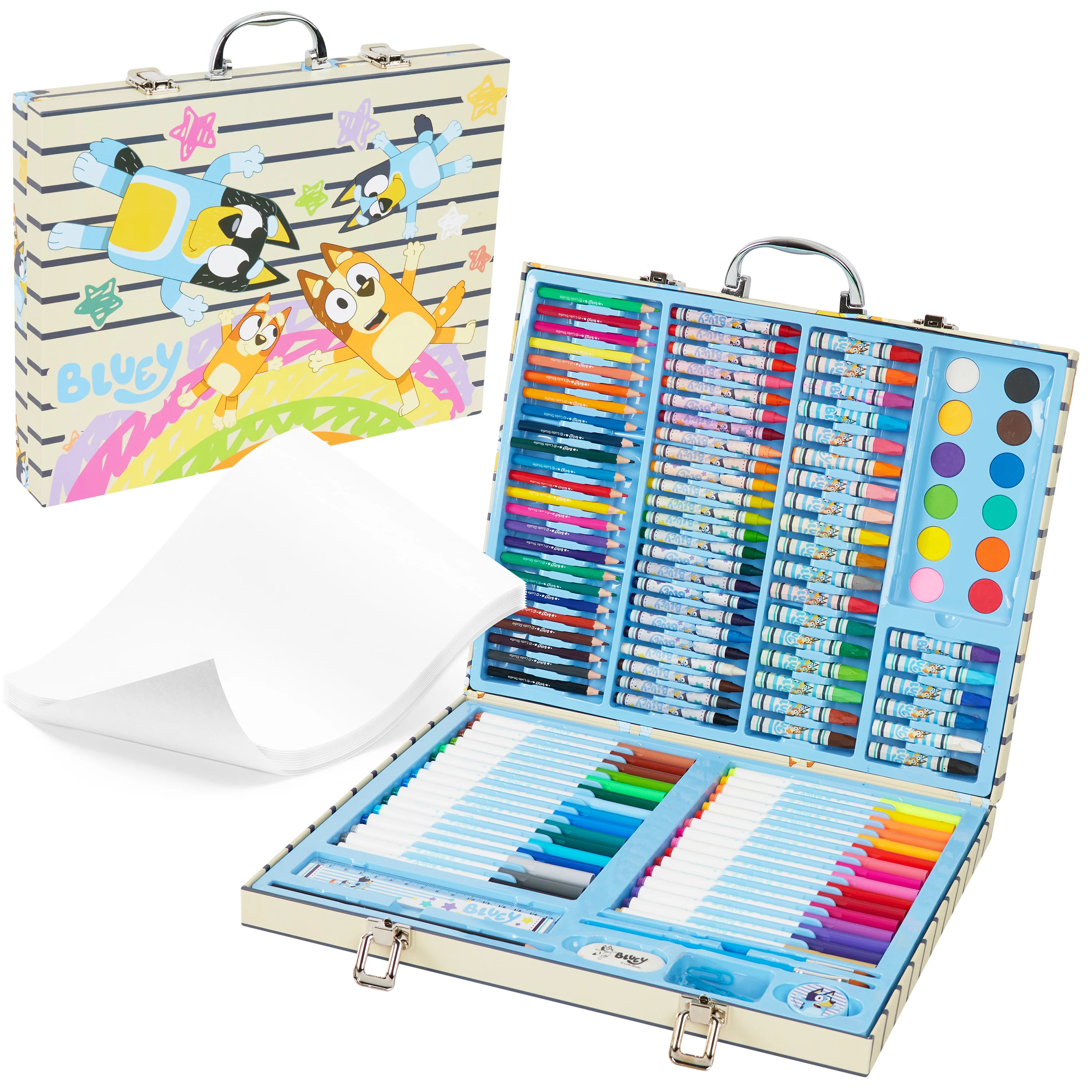 Bluey Kids Painting Supplies Set, 140 Plus Pieces Travel Art Supplies in Case - Kids Gifts (Blue Case)
