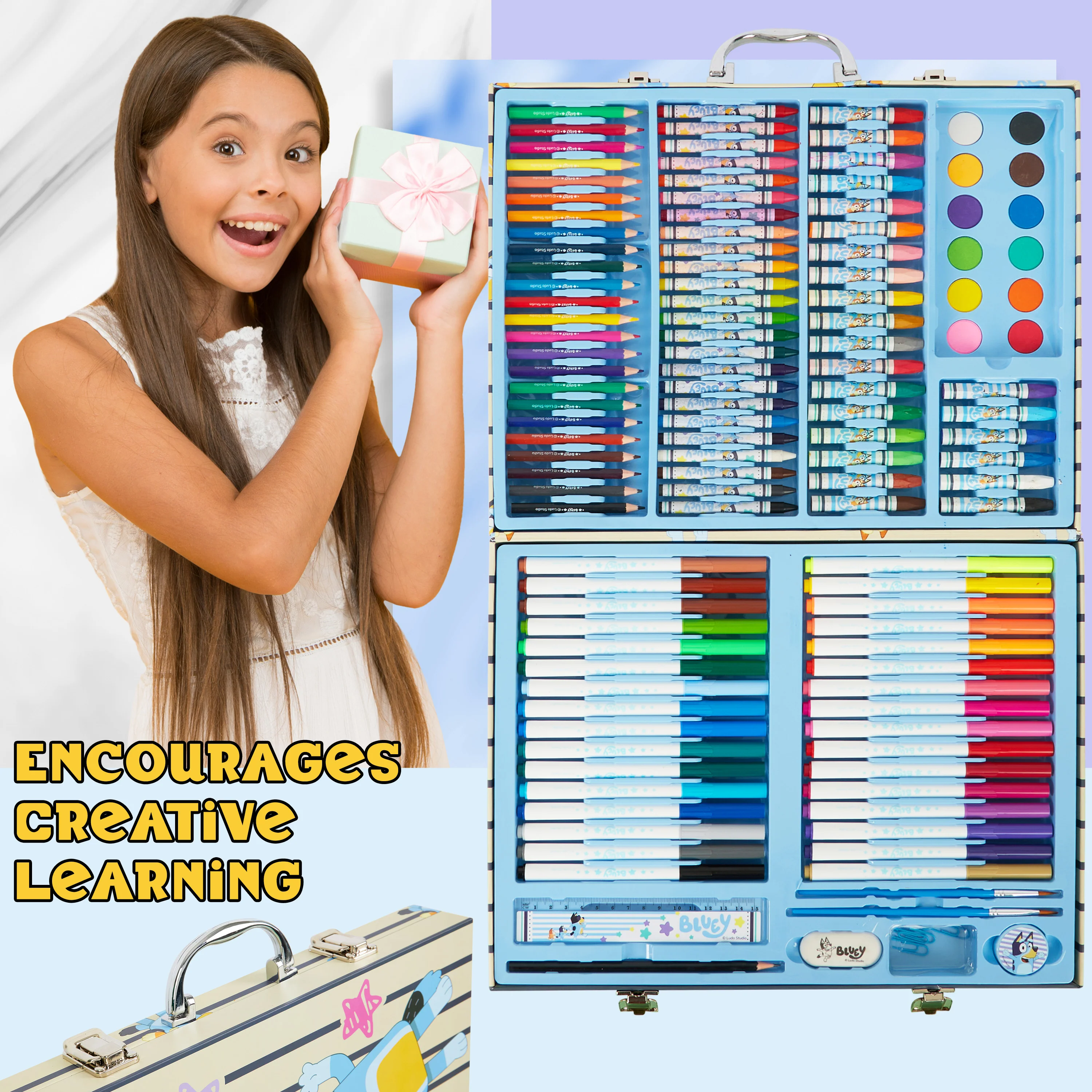 Bluey Kids Painting Supplies Set, 140 Plus Pieces Travel Art Supplies in Case - Kids Gifts (Blue Case) - Image 3