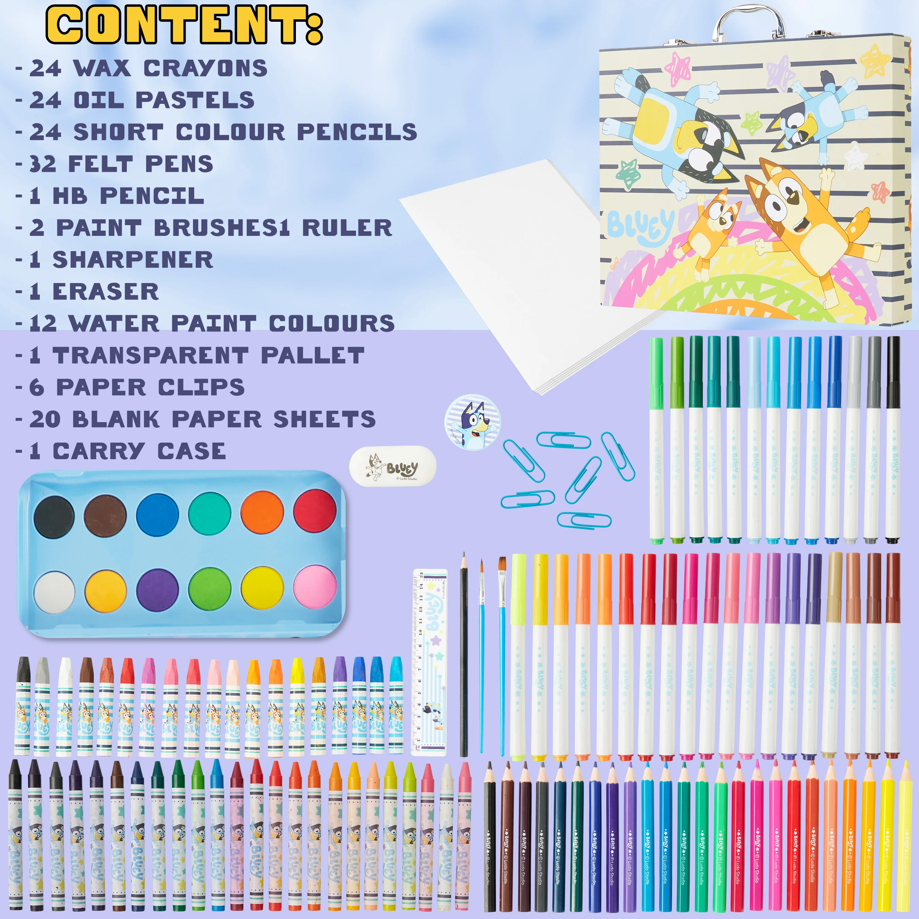 Bluey Kids Painting Supplies Set, 140 Plus Pieces Travel Art Supplies in Case - Kids Gifts (Blue Case) - Image 6