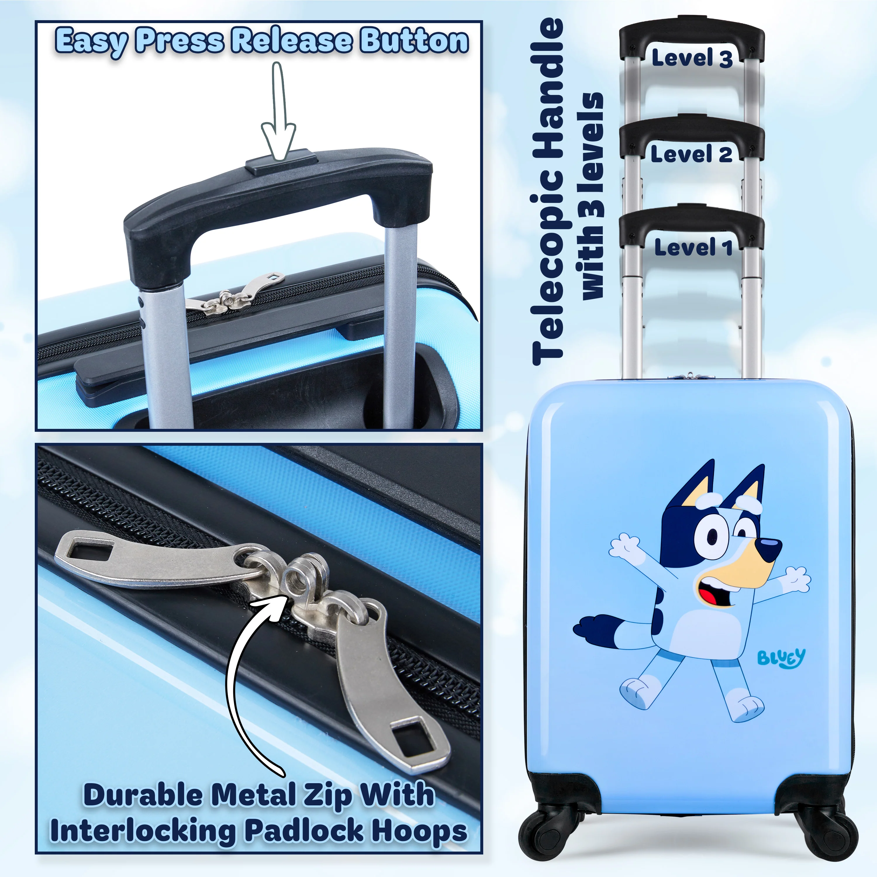 Bluey Kids Suitcase, 49 x 33 x 22cm, 30 litres Capacity, 4 Wheels Luggage for Kids - Image 5