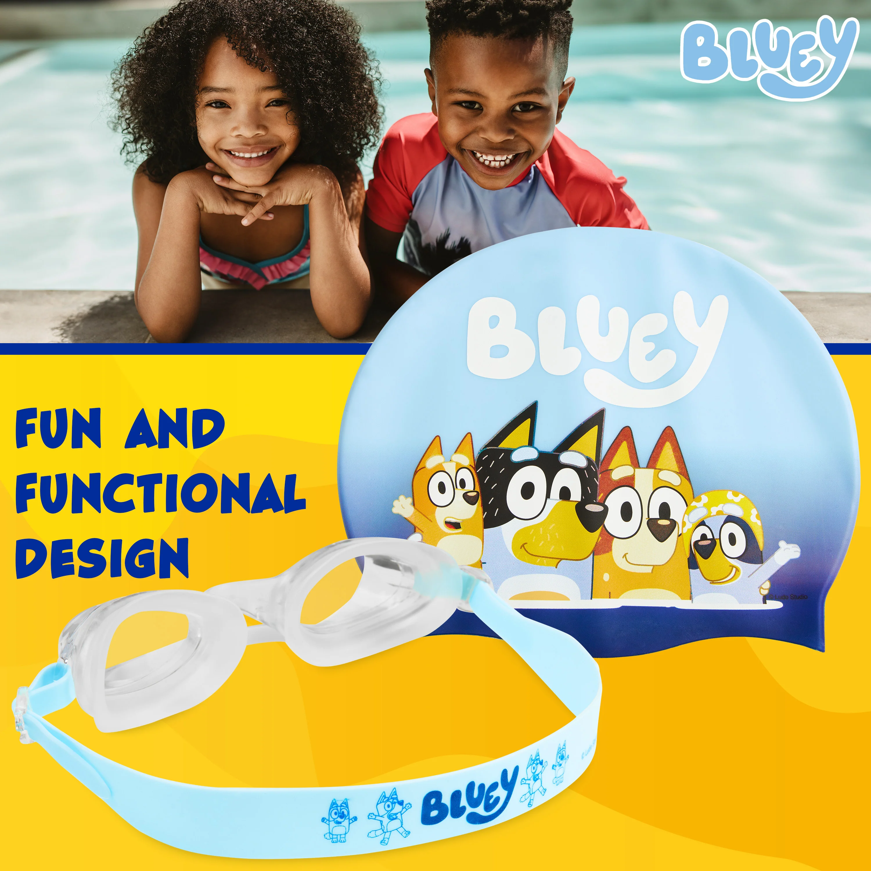 Bluey Kids Swimming Goggles and Swimming Cap Set Anti-Fog UV Protection - Image 6