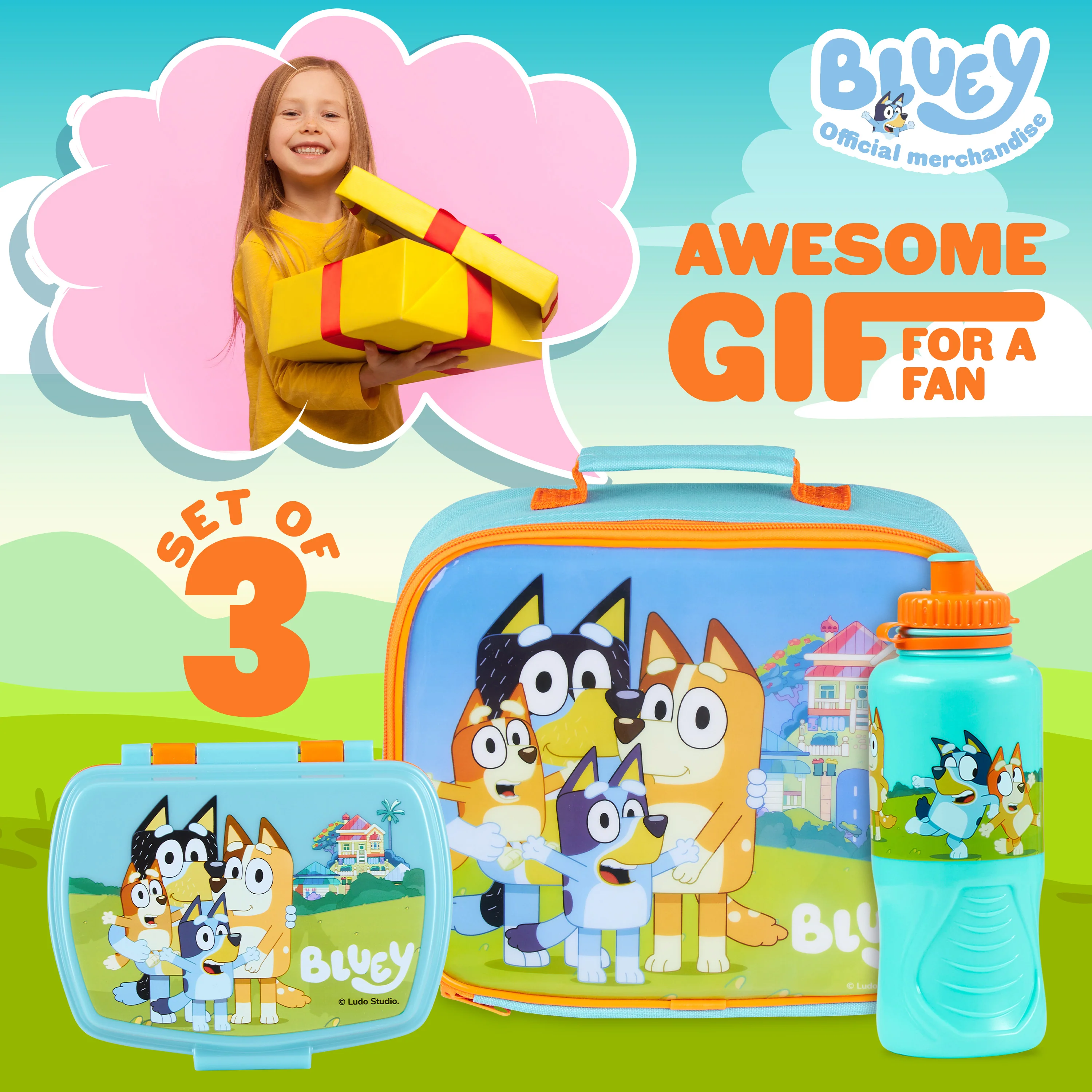 Bluey Lunch Box 3 Piece Set with Insulated Lunch Bag Snack Box BPA Free 430ml Water Bottle - for Preschool Nursery Travel or Day Trips - Kids Lunch Box Set - Image 3