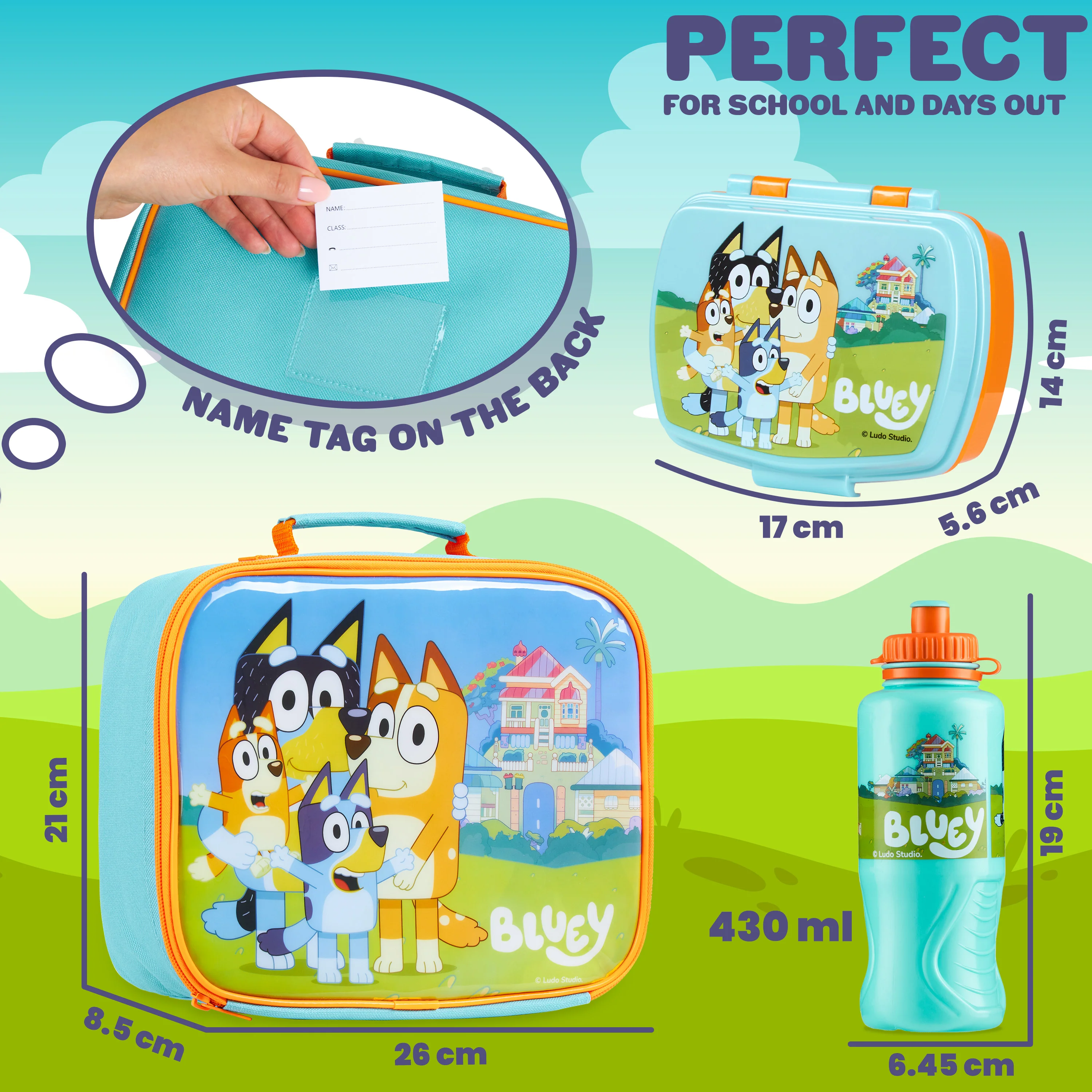 Bluey Lunch Box 3 Piece Set with Insulated Lunch Bag Snack Box BPA Free 430ml Water Bottle - for Preschool Nursery Travel or Day Trips - Kids Lunch Box Set - Image 5
