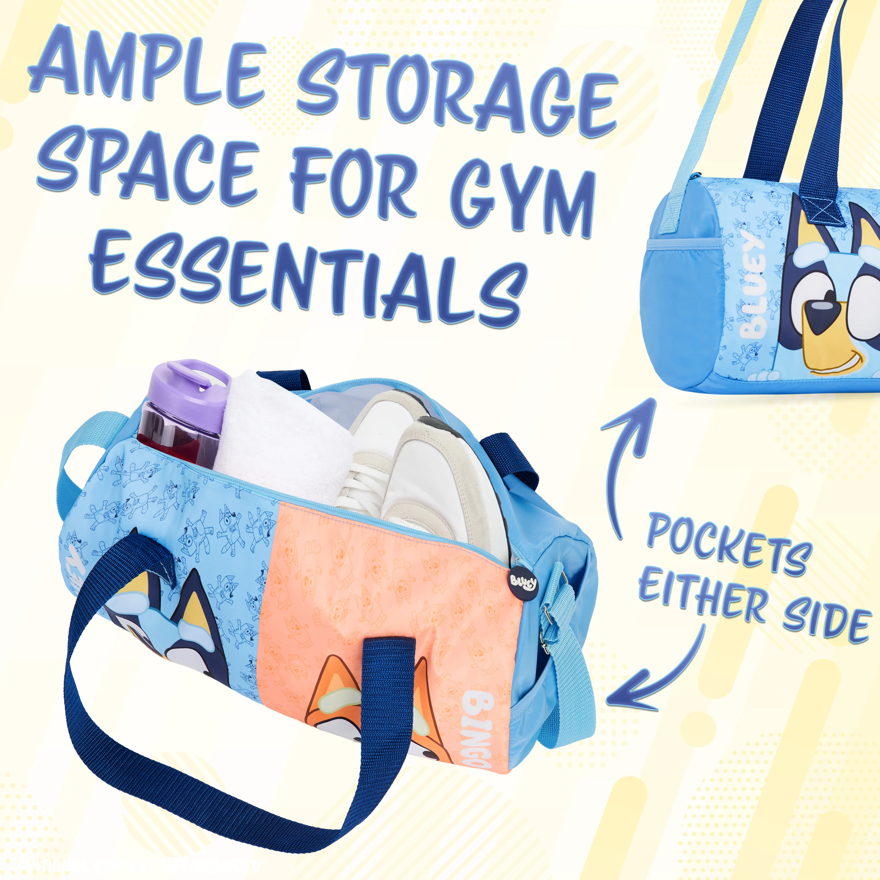 Bluey Sports Bag, Spacious Weekend Bag Duffel Bag Holdall with Zipped Pockets, Travel Essentials, Sports, Dance (Blue) - Image 4