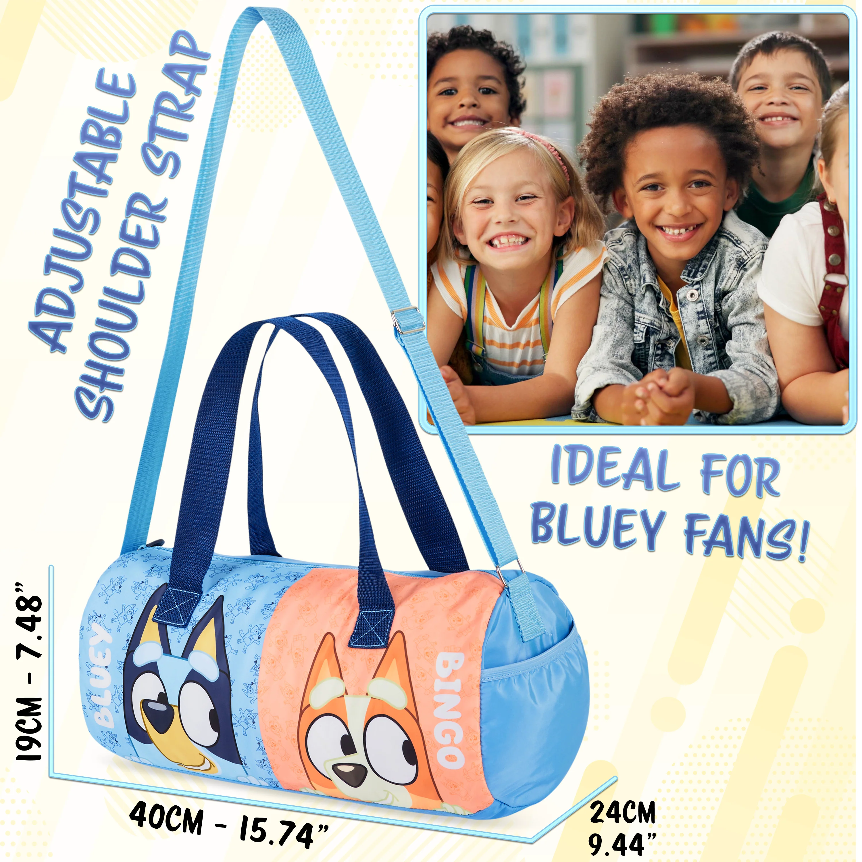 Bluey Sports Bag, Spacious Weekend Bag Duffel Bag Holdall with Zipped Pockets, Travel Essentials, Sports, Dance (Blue) - Image 6