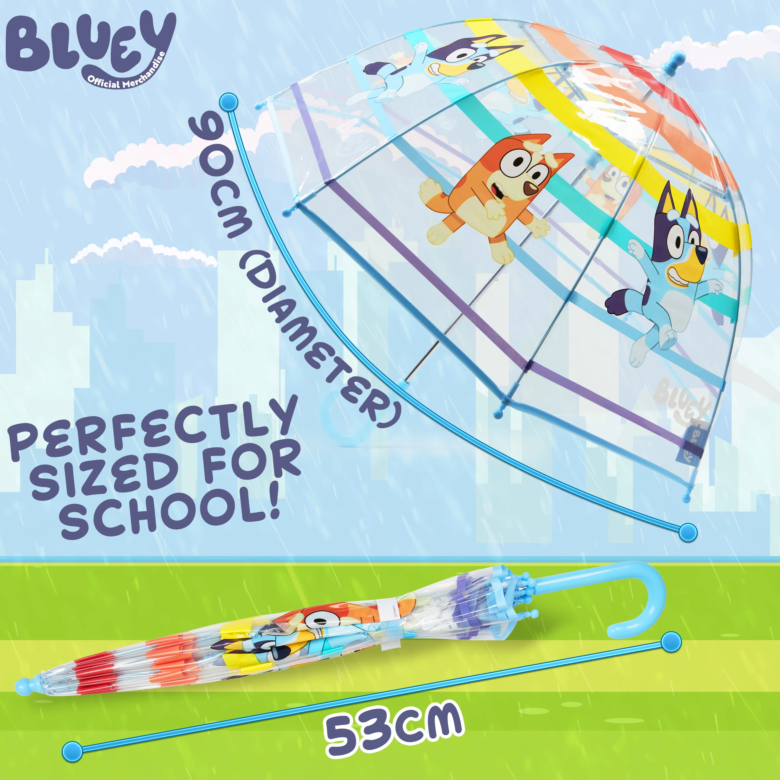 Bluey Stick Umbrella, Clear Dome Lightweight Kids Umbrella - Image 6