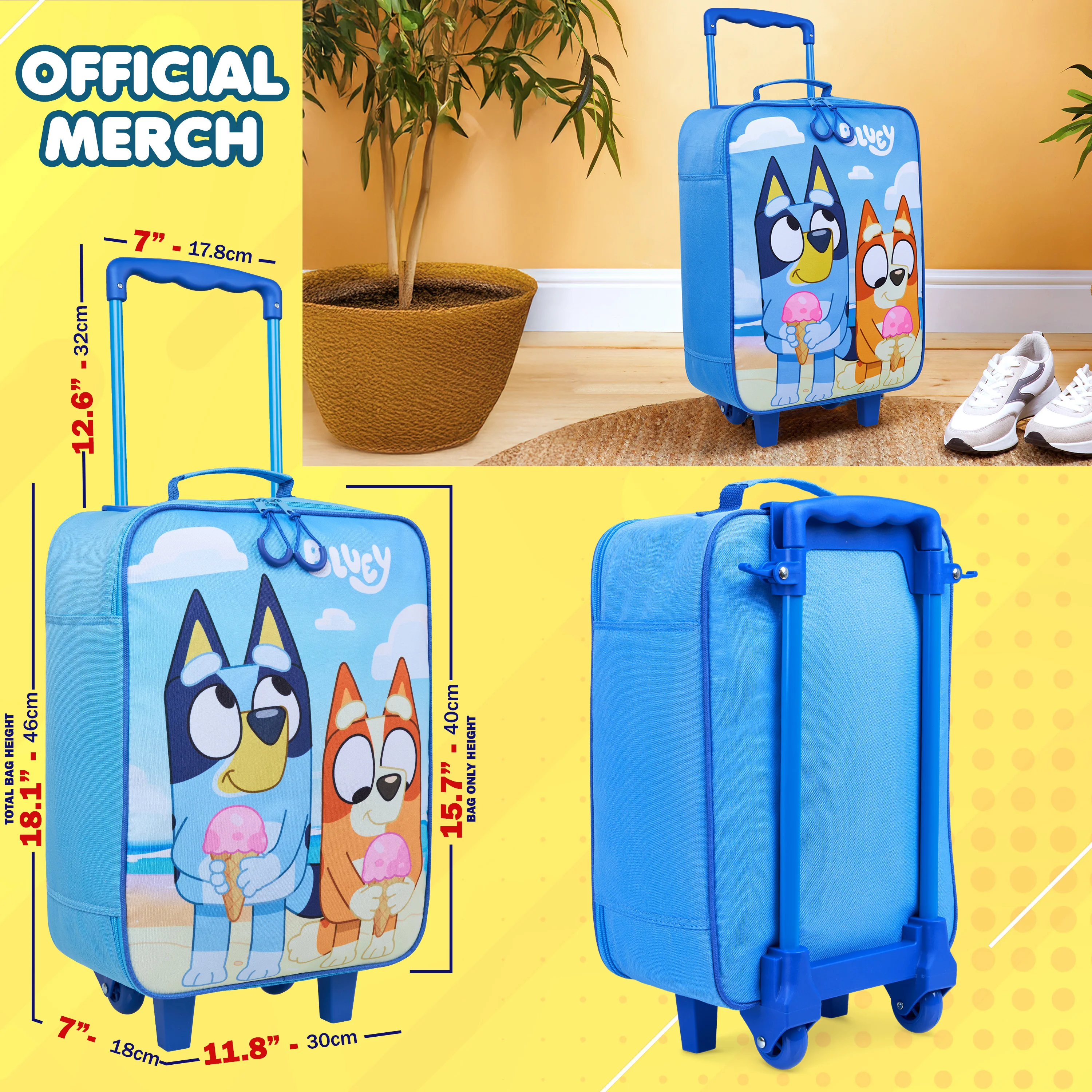Bluey Suitcase Kids Foldable Trolley Bag Wheels 46x30x14cm 15L S (L46cm x W30cm - 15L, Blue) - Image 6