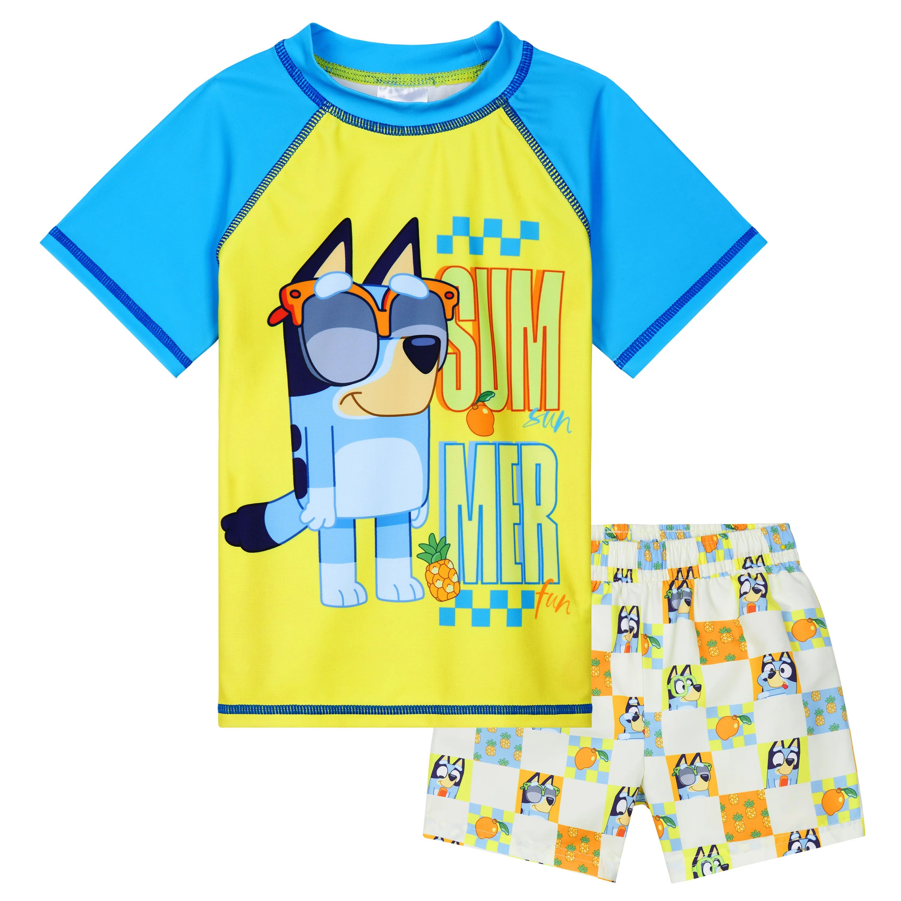 Bluey Swimsuit Set for Boys Toddlers 2 Piece Swimming Costume with Boys Swimming Shorts and Rash Vest for Swimming Pool Beach Trip Holiday Essentials