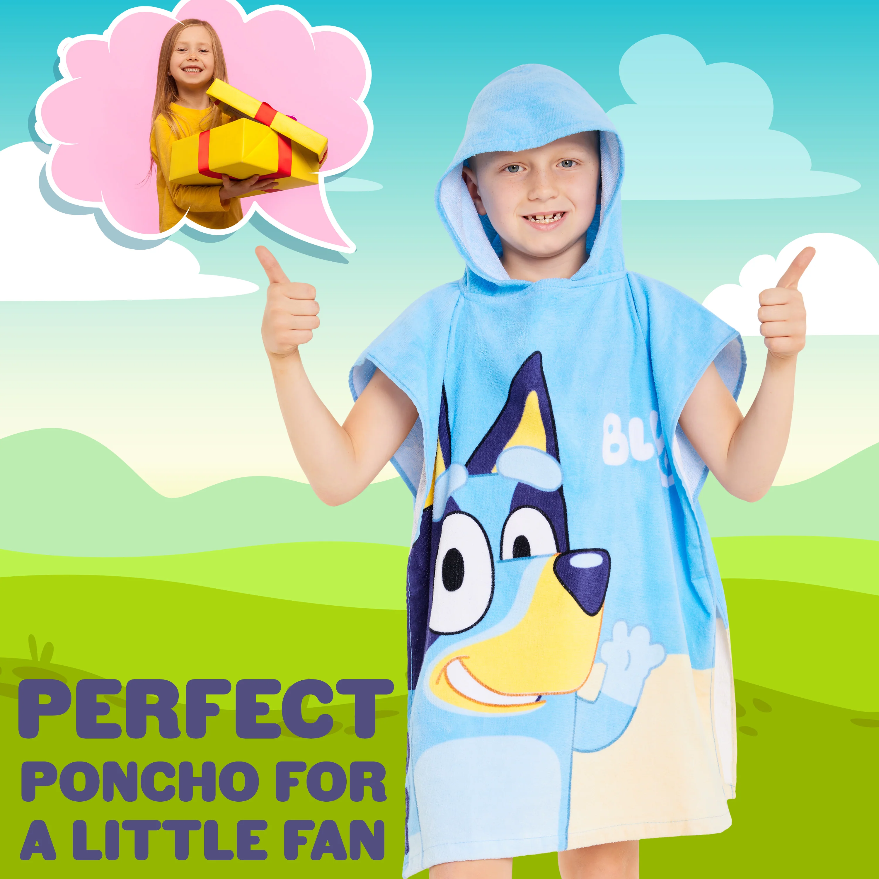 Bluey Towelling Poncho - Hooded Dry Robe for Kids, Beach Poncho - Image 3