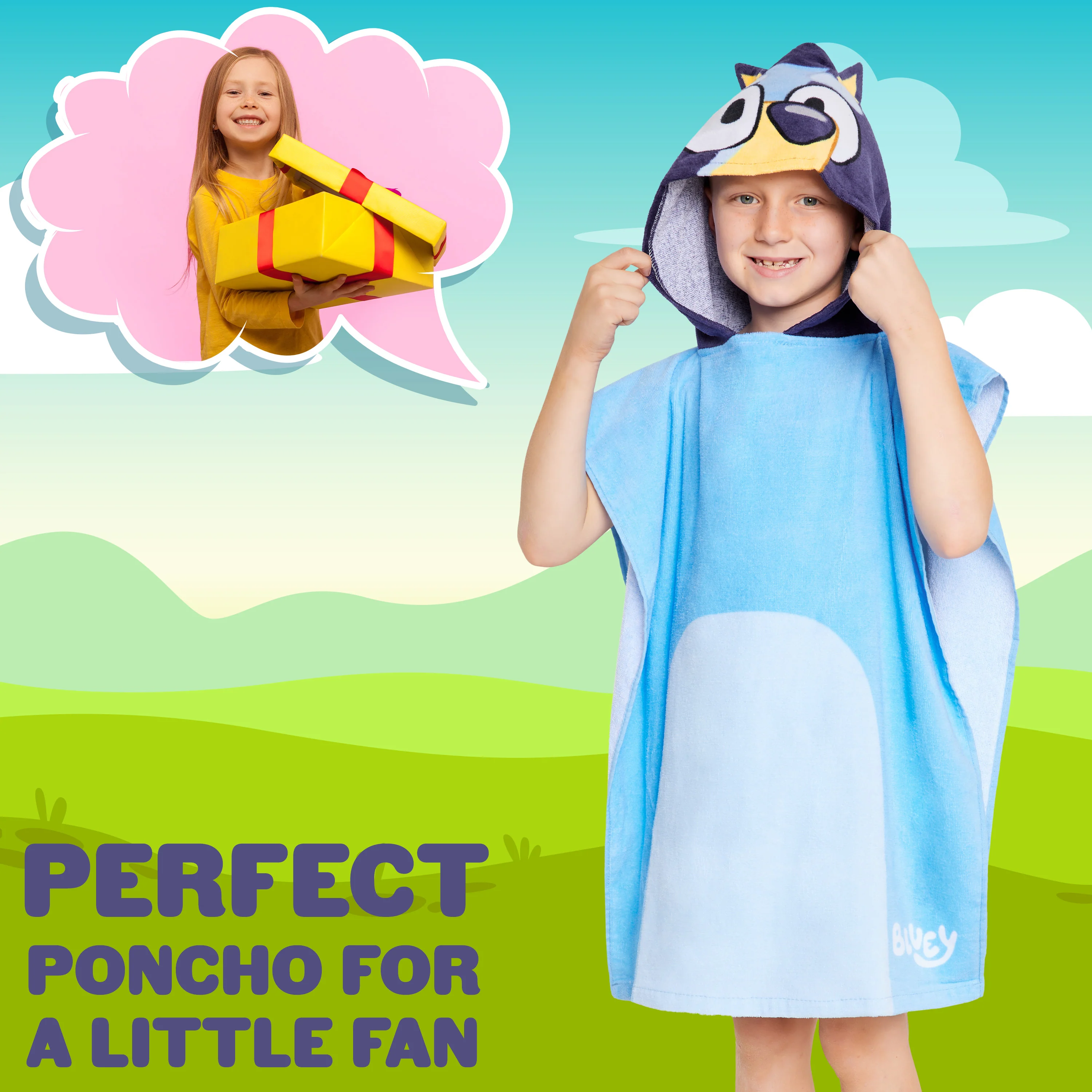 Bluey Towelling Poncho - Hooded Dry Robe for Kids, Beach Poncho - Image 3