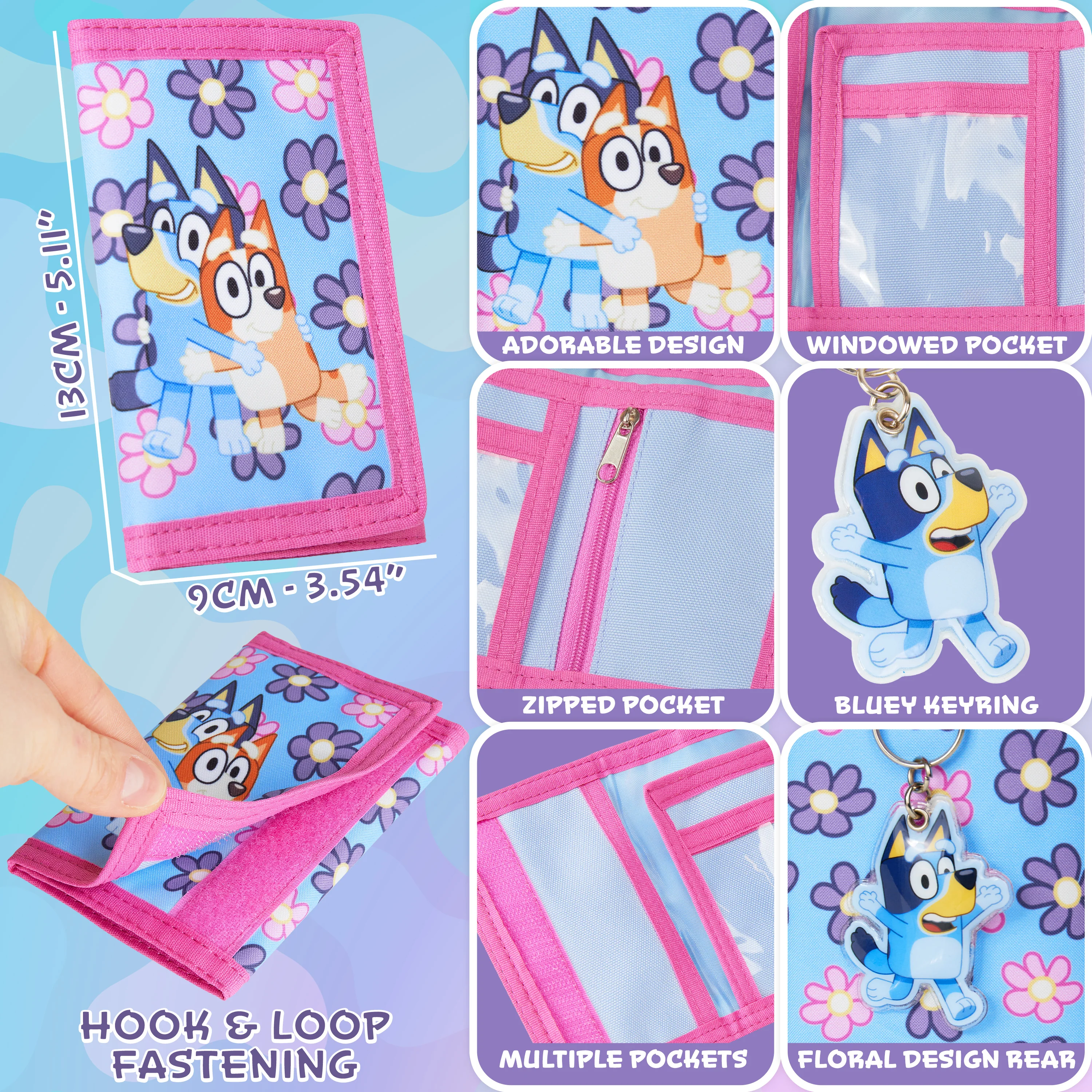Bluey Wallet for Kids Trifold Purse with Zipped Coin Pocket Clear ID Slot Cash Slot for Travel Holidays Days Out Gifts for Kids - Image 5