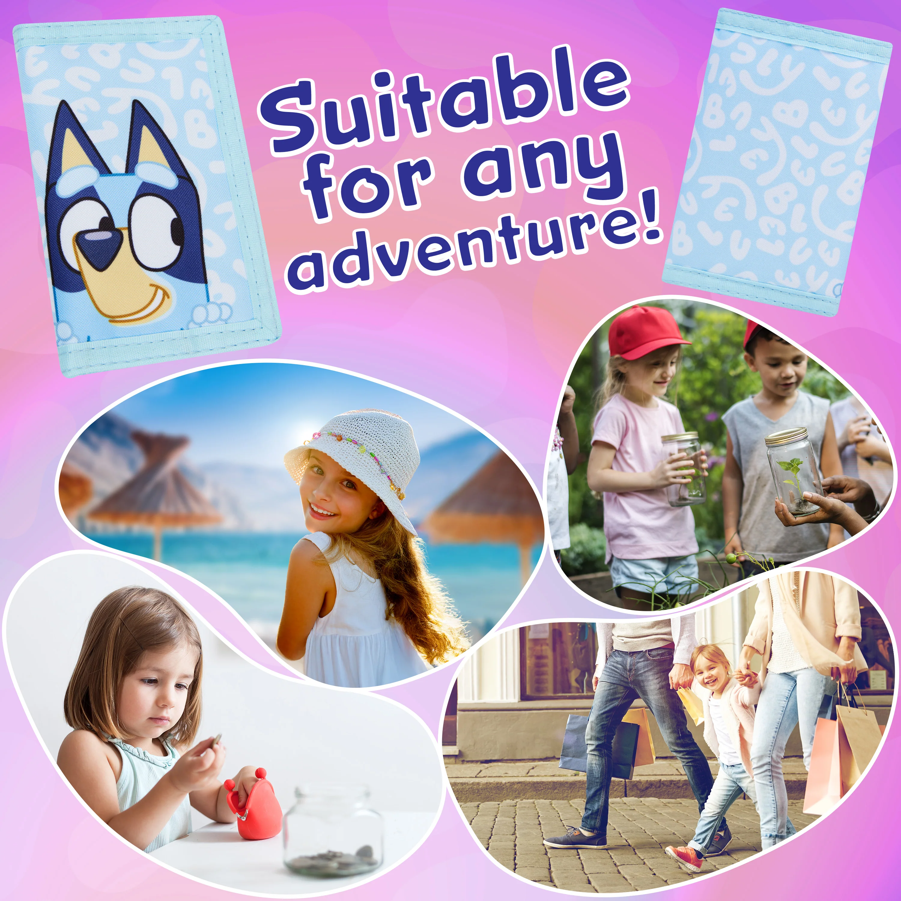 Bluey Wallet for Kids Trifold Purse with Zipped Coin Pocket Clear ID Slot Cash Slot for Travel Holidays Days Out Gifts for Kids - Image 3