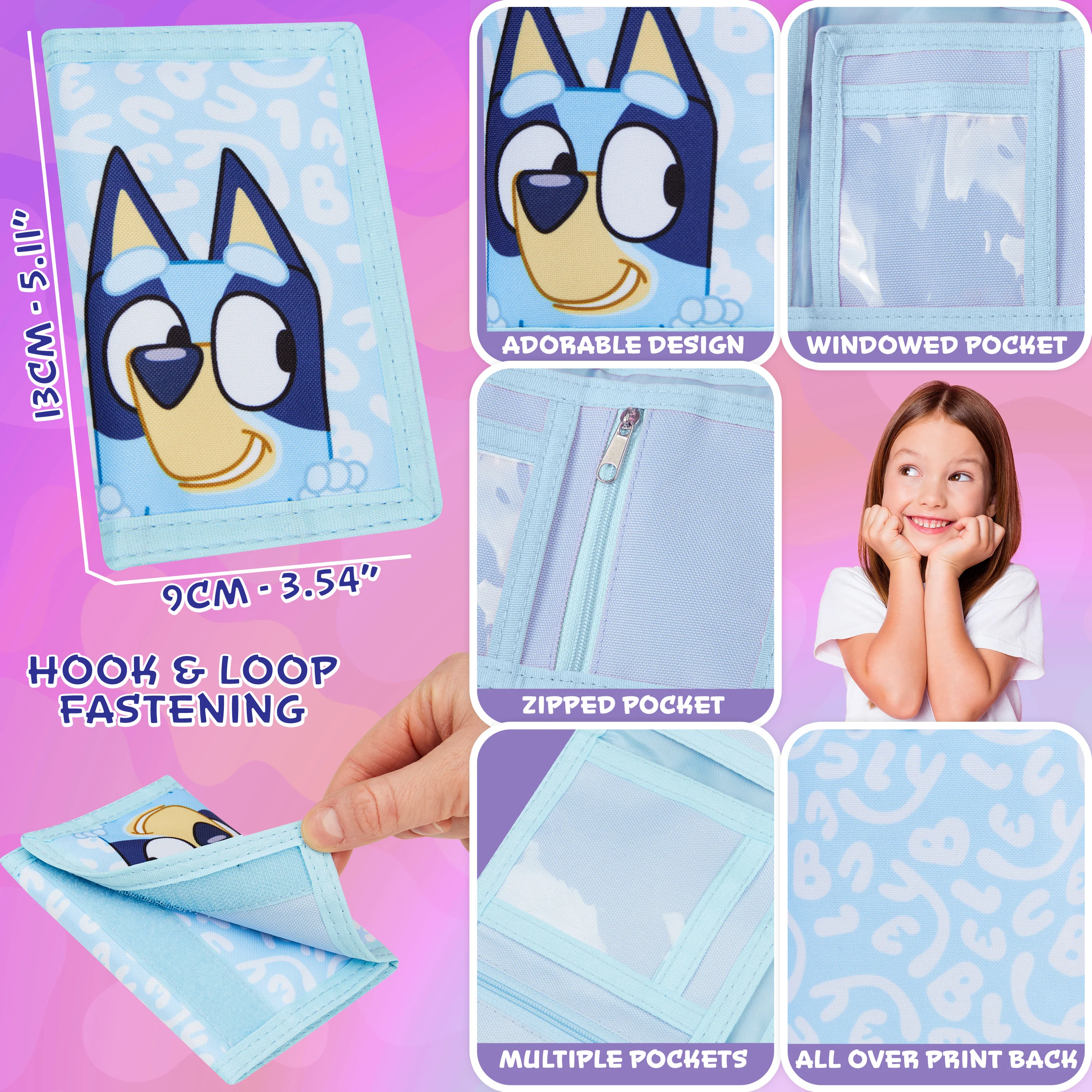 Bluey Wallet for Kids Trifold Purse with Zipped Coin Pocket Clear ID Slot Cash Slot for Travel Holidays Days Out Gifts for Kids - Image 6