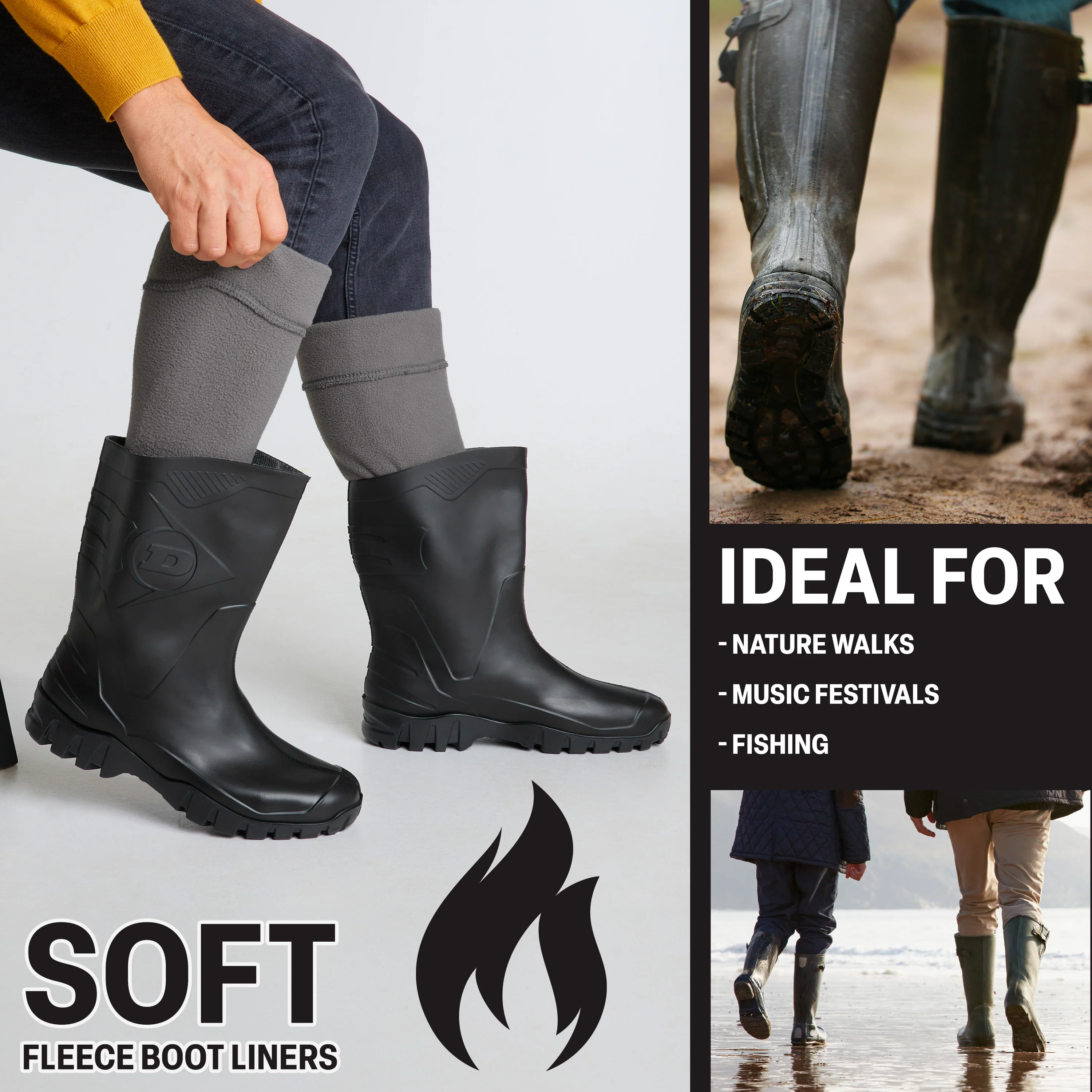 Boot Liner for Men and Teenagers - Warm Fleece Wellie Socks - Image 11