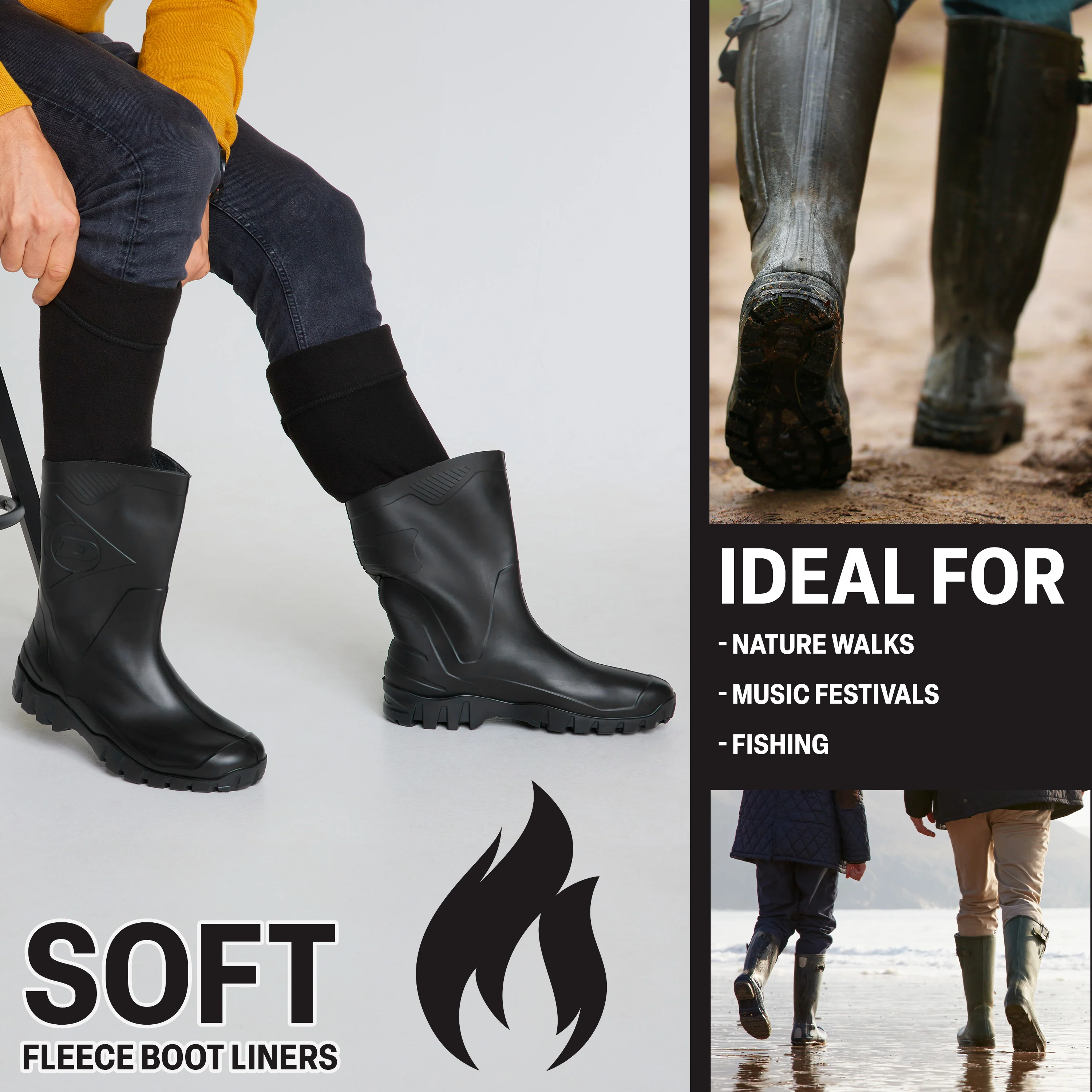 Boot Liner for Men and Teenagers - Warm Fleece Wellie Socks - Image 5