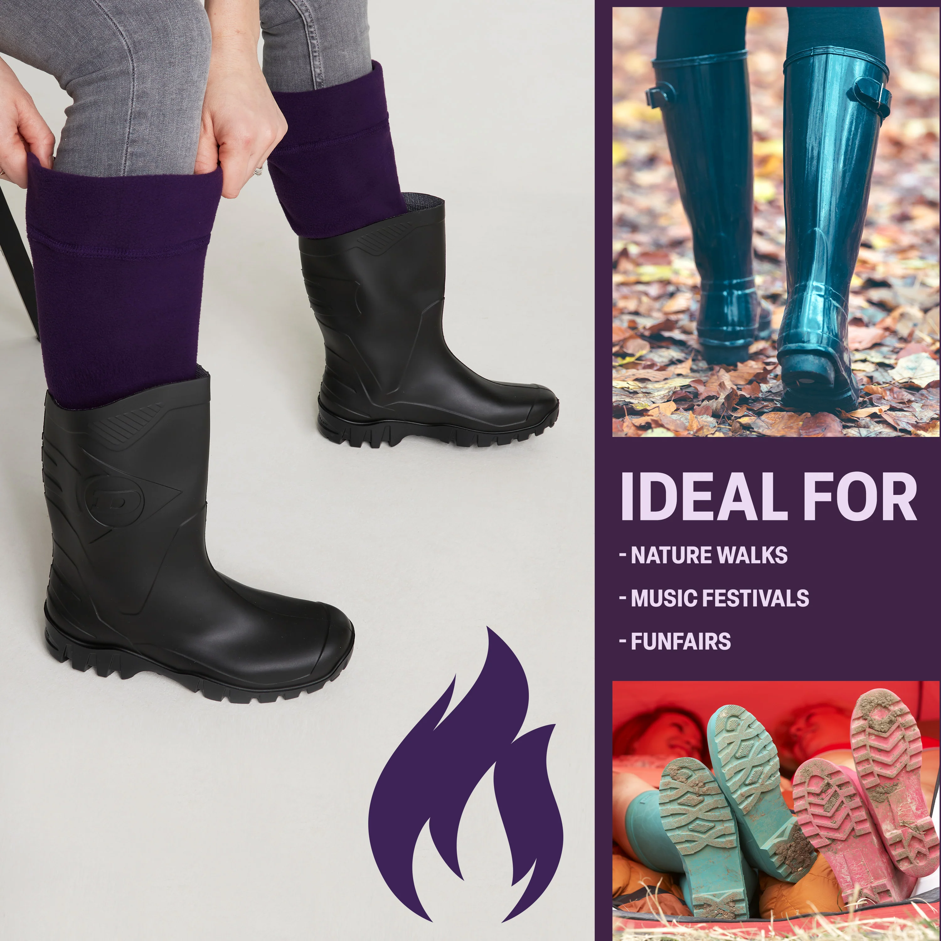 Boot Liner for Women and Teenagers - Warm Fleece Wellie Socks - Image 5