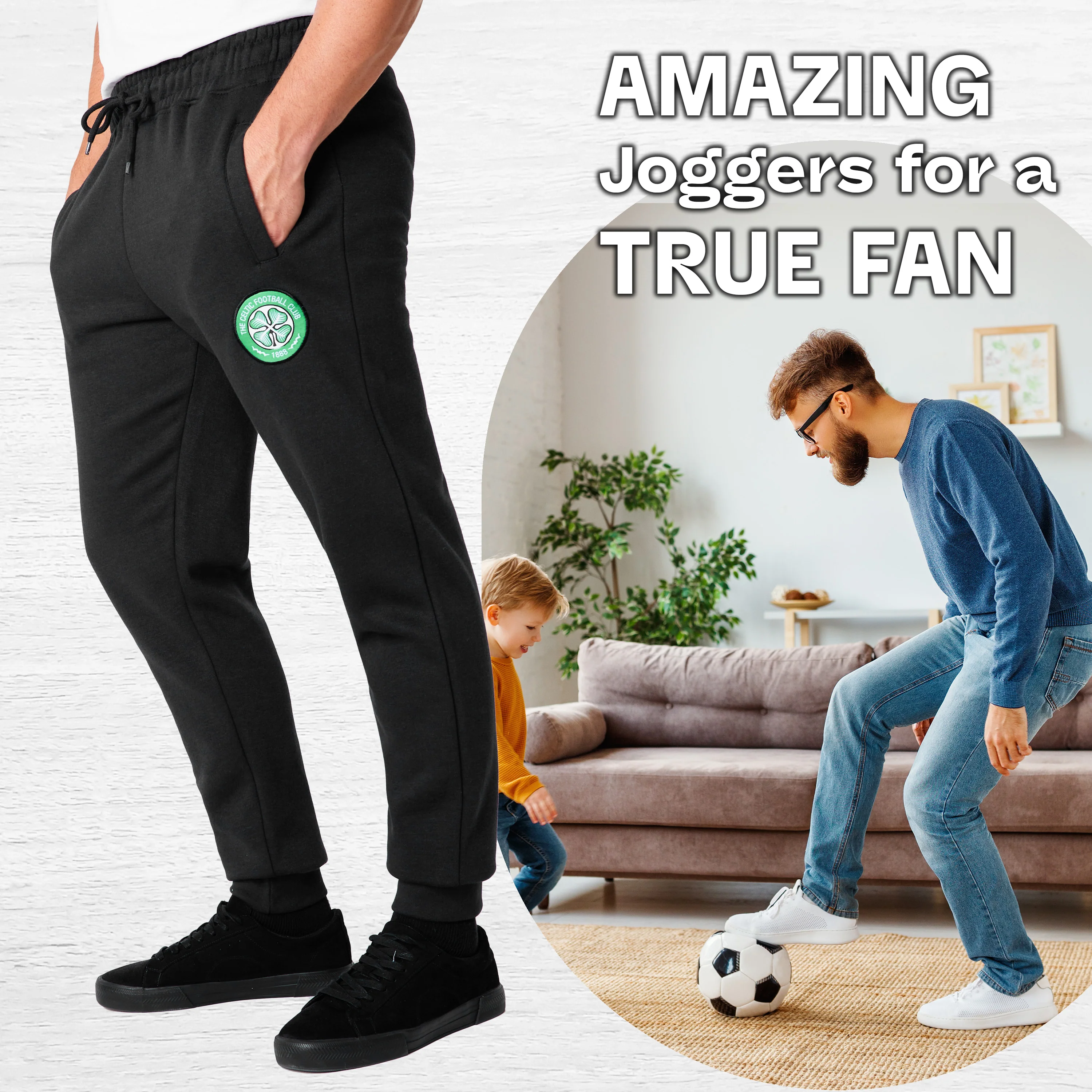 Celtic F.C. Mens Sweatpants with 2 Pockets and Cuffed Bottoms - Image 2