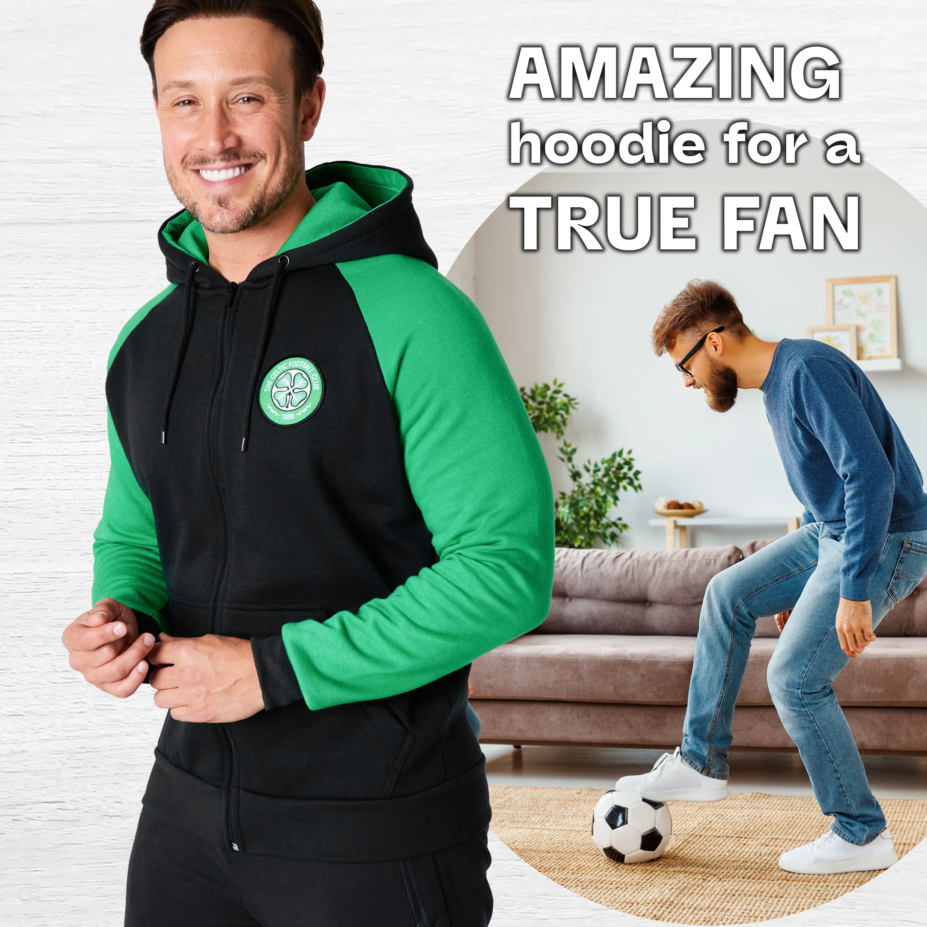 Celtic F.C. Mens Zip Up Hoodie with Pockets - Image 2