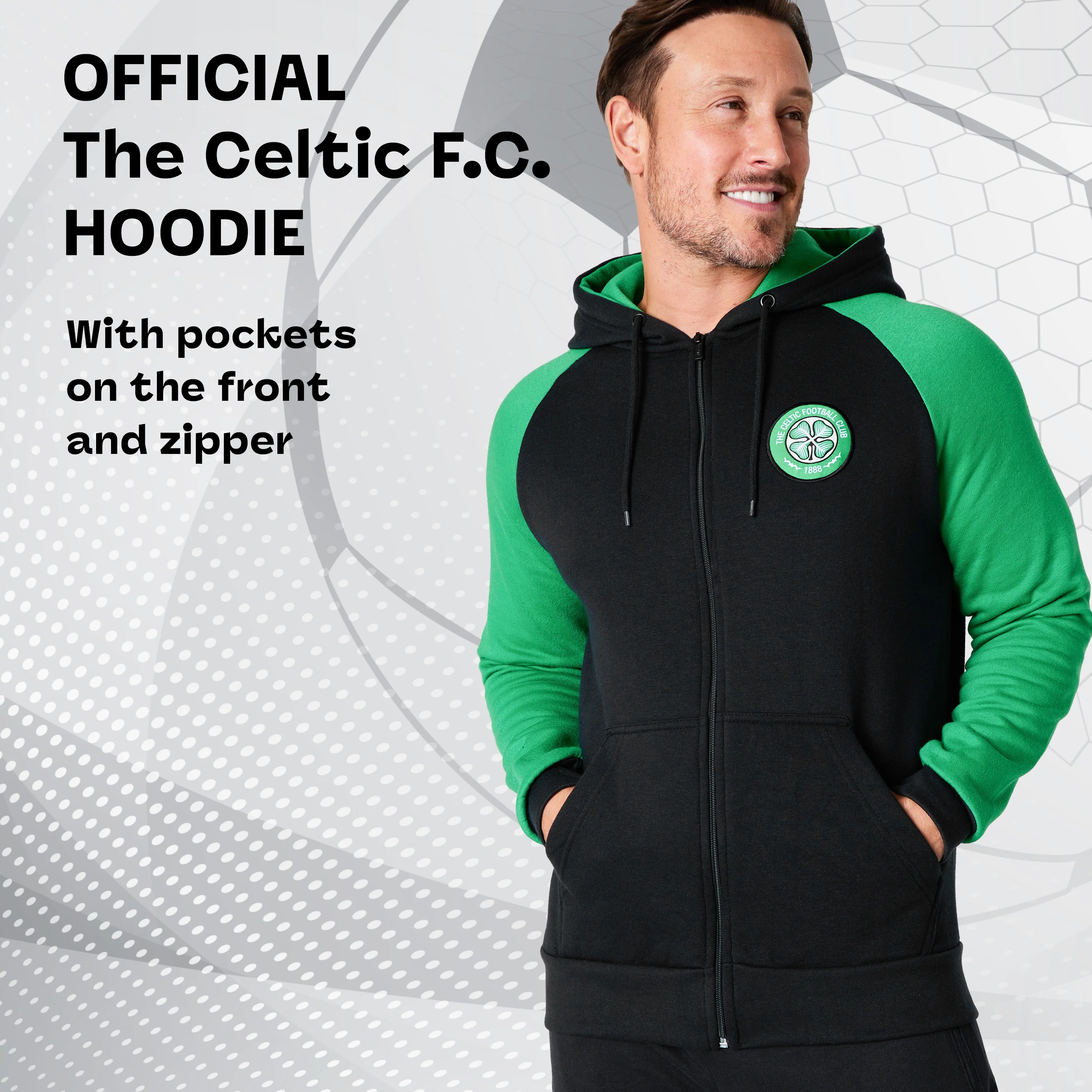 Celtic F.C. Mens Zip Up Hoodie with Pockets - Image 3