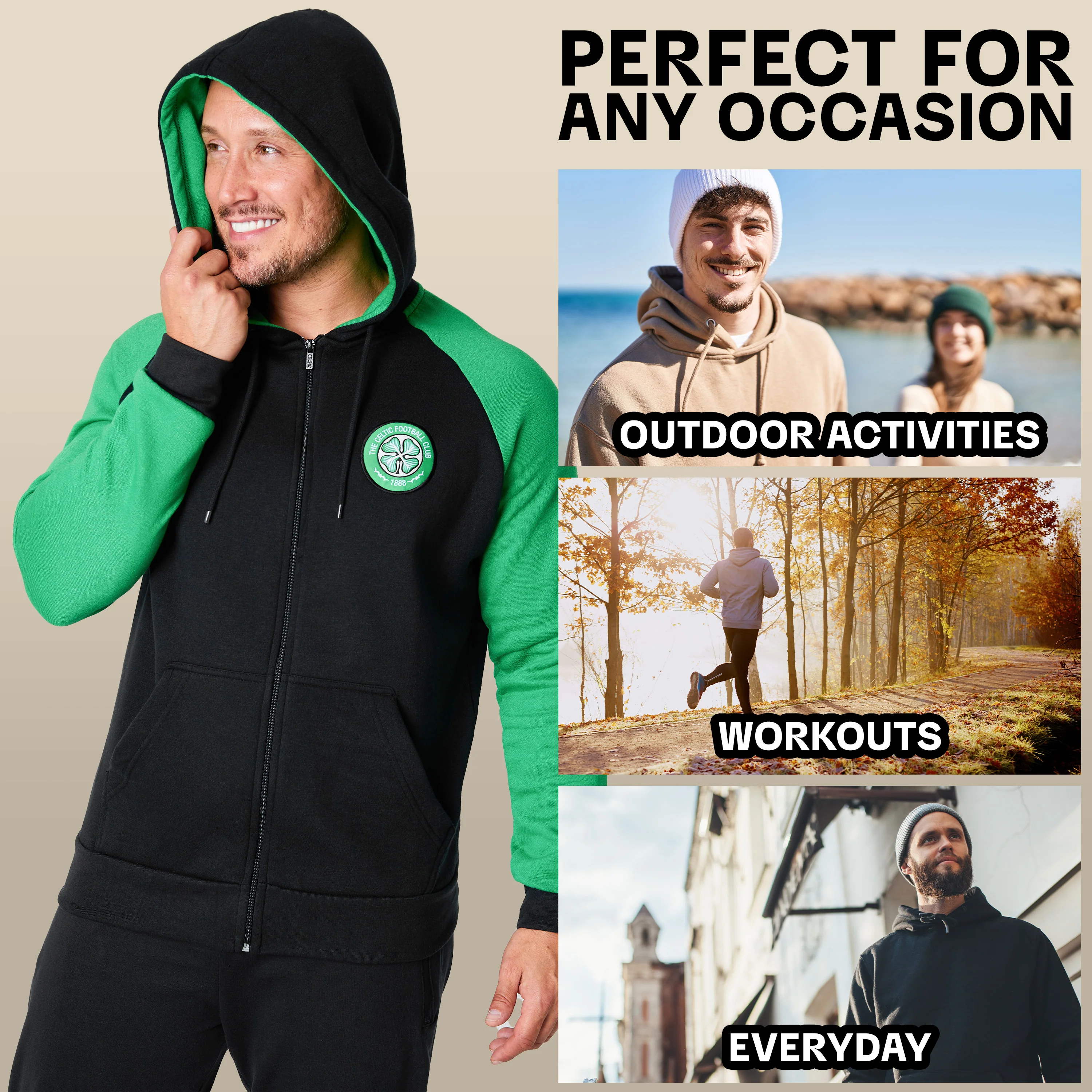 Celtic F.C. Mens Zip Up Hoodie with Pockets - Image 5