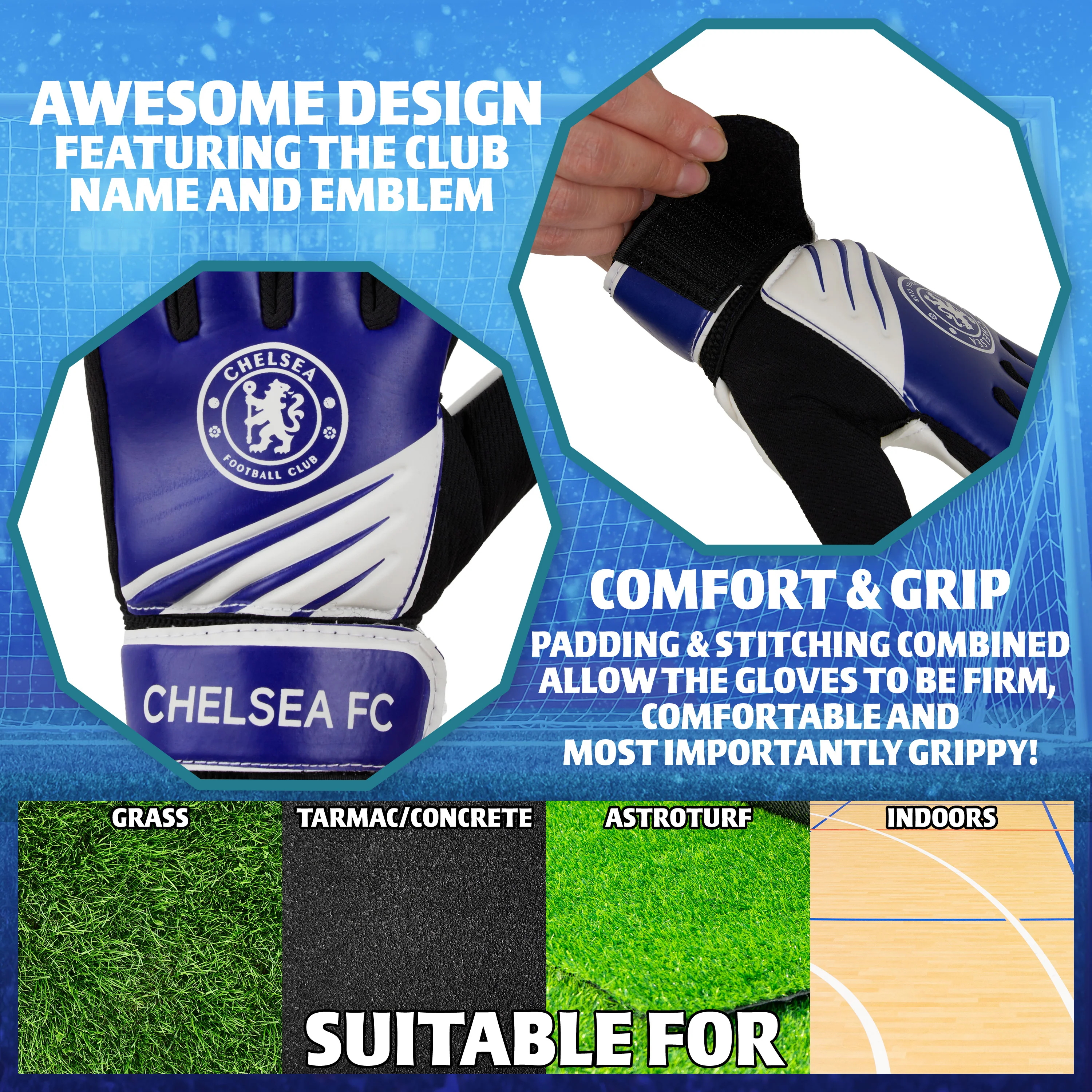 Chelsea F.C. Goalkeeper Gloves for Kids and Teenagers - Size 7 - Image 5