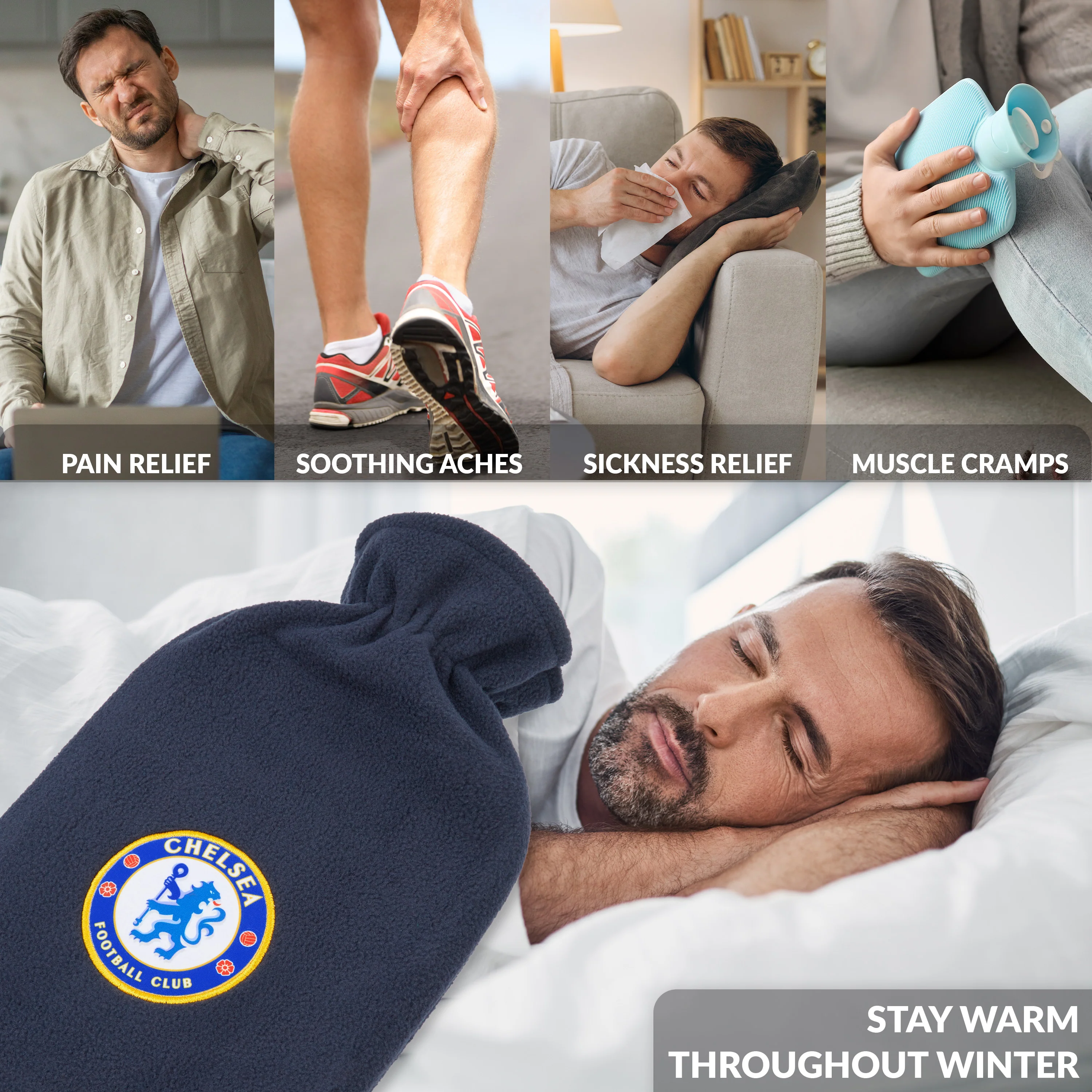 Chelsea F.C. Hot Water Bottle with Soft Cover 1.8L - Football Gifts for Him (Navy) - Image 4