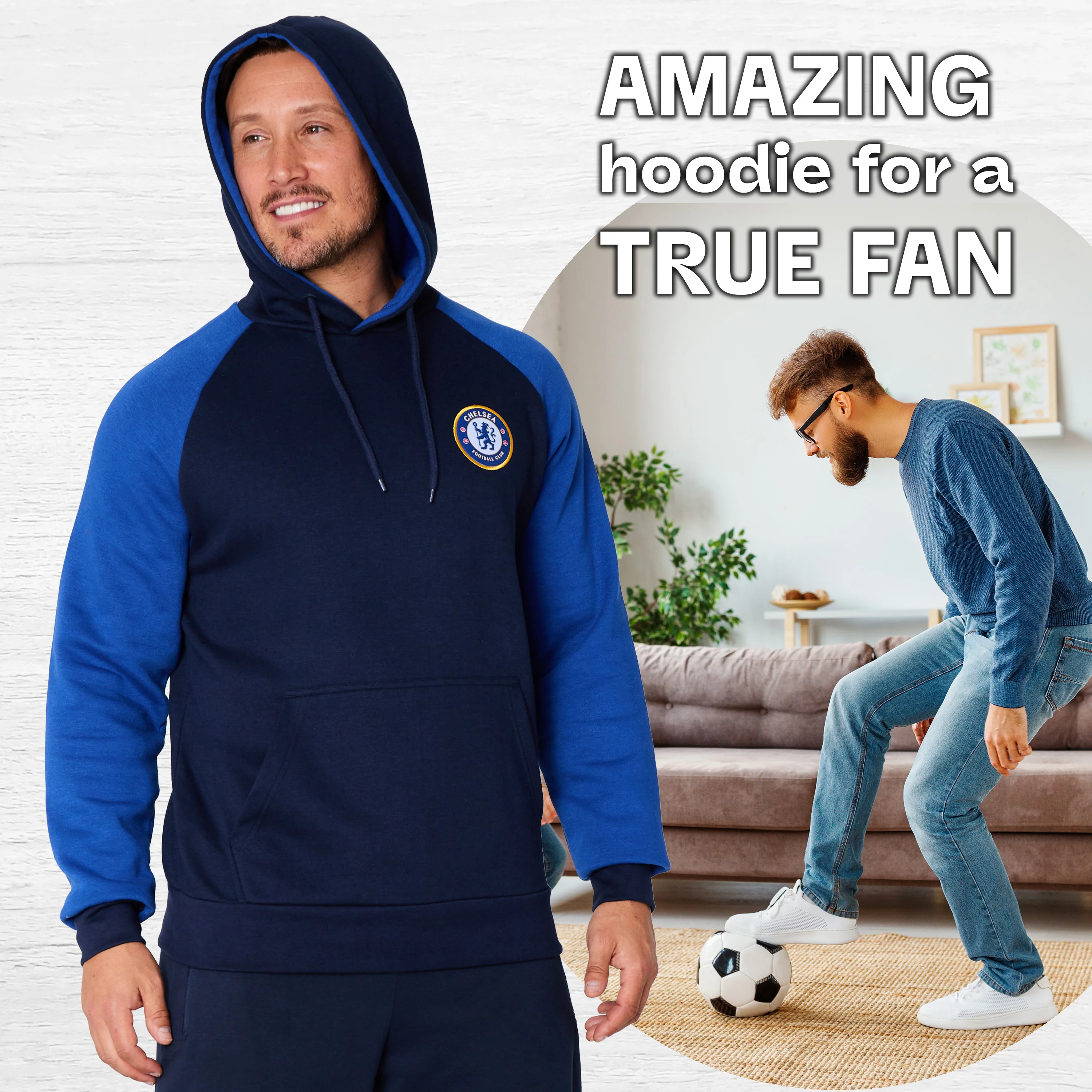 Chelsea F.C. Mens Hoodie with Kangaroo Pocket - Image 2