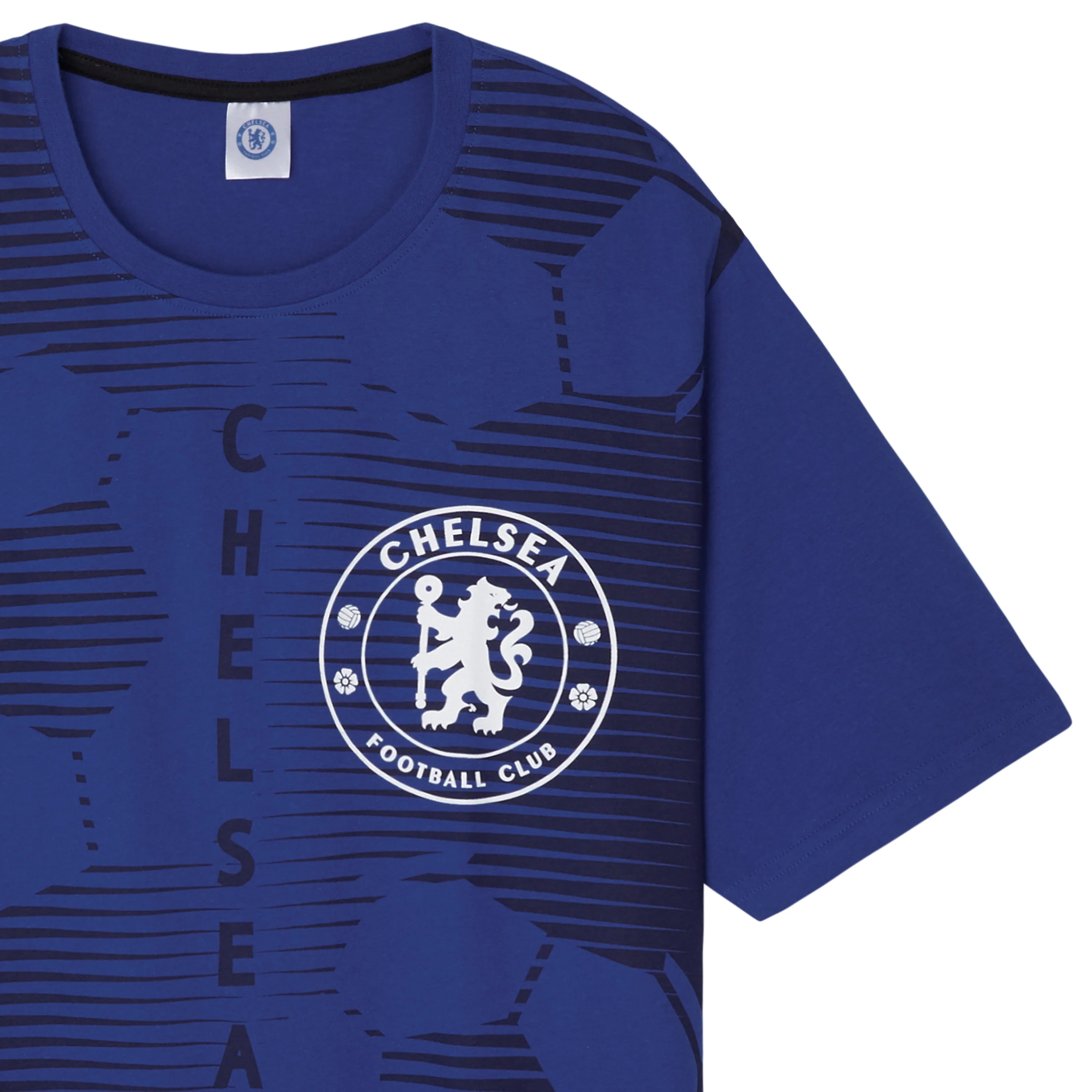 Chelsea F.C. Mens Pyjamas Set - T-Shirt and Long Bottoms - Blue & Black - Image 2