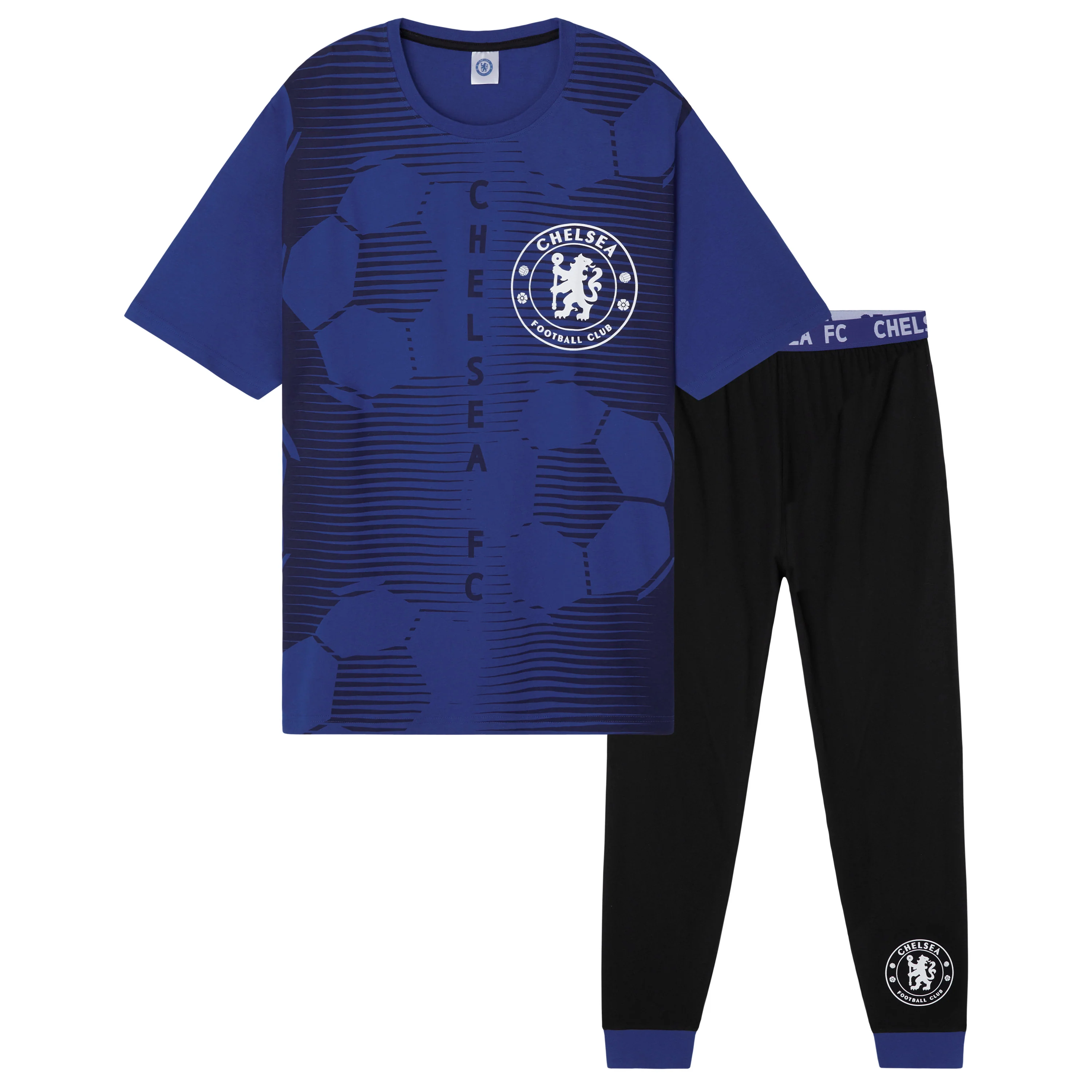 Chelsea F.C. Mens Pyjamas Set - T-Shirt and Long Bottoms - Blue & Black - Image 3