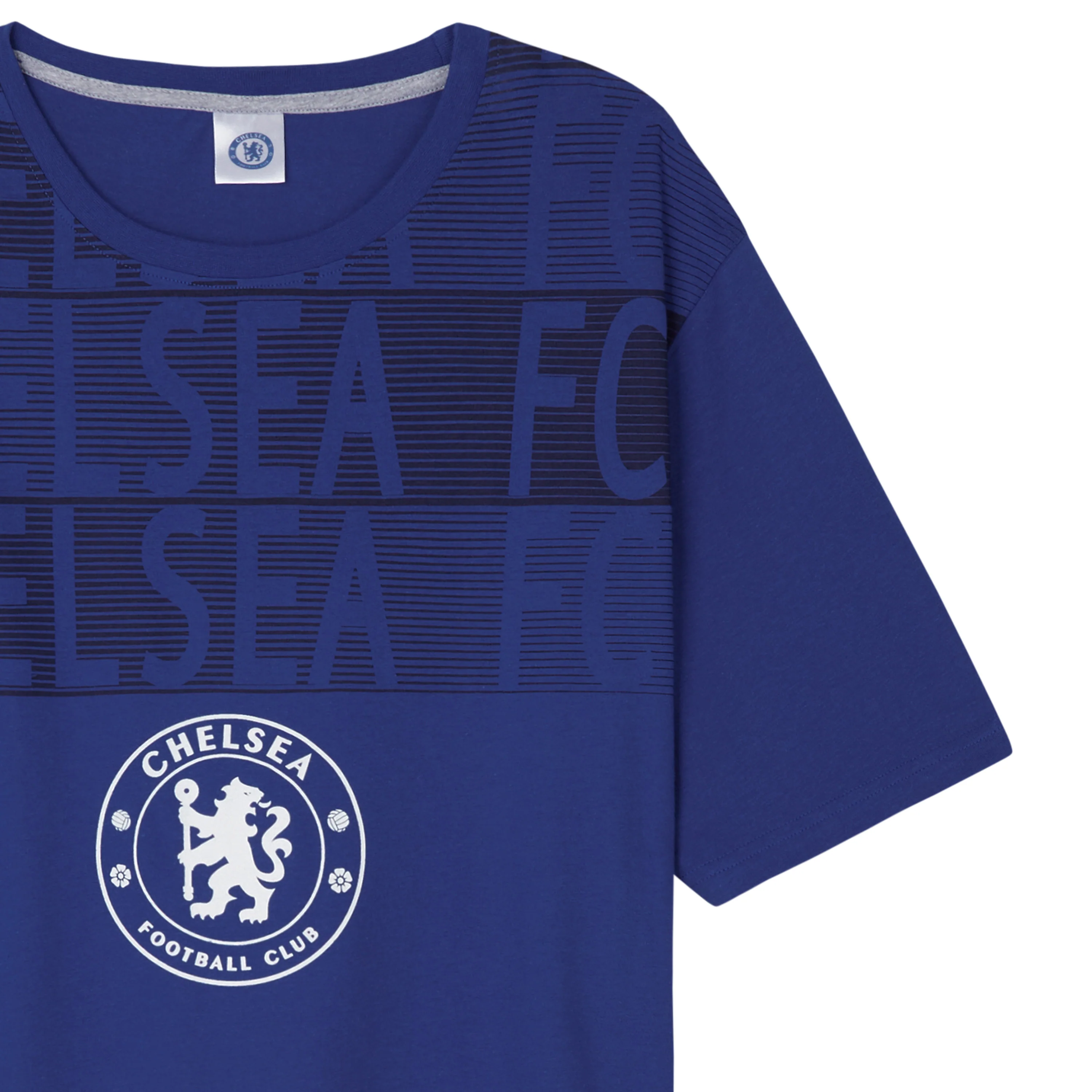 Chelsea F.C. Mens Pyjamas Set - T-Shirt and Long Bottoms - Blue & Grey - Image 2