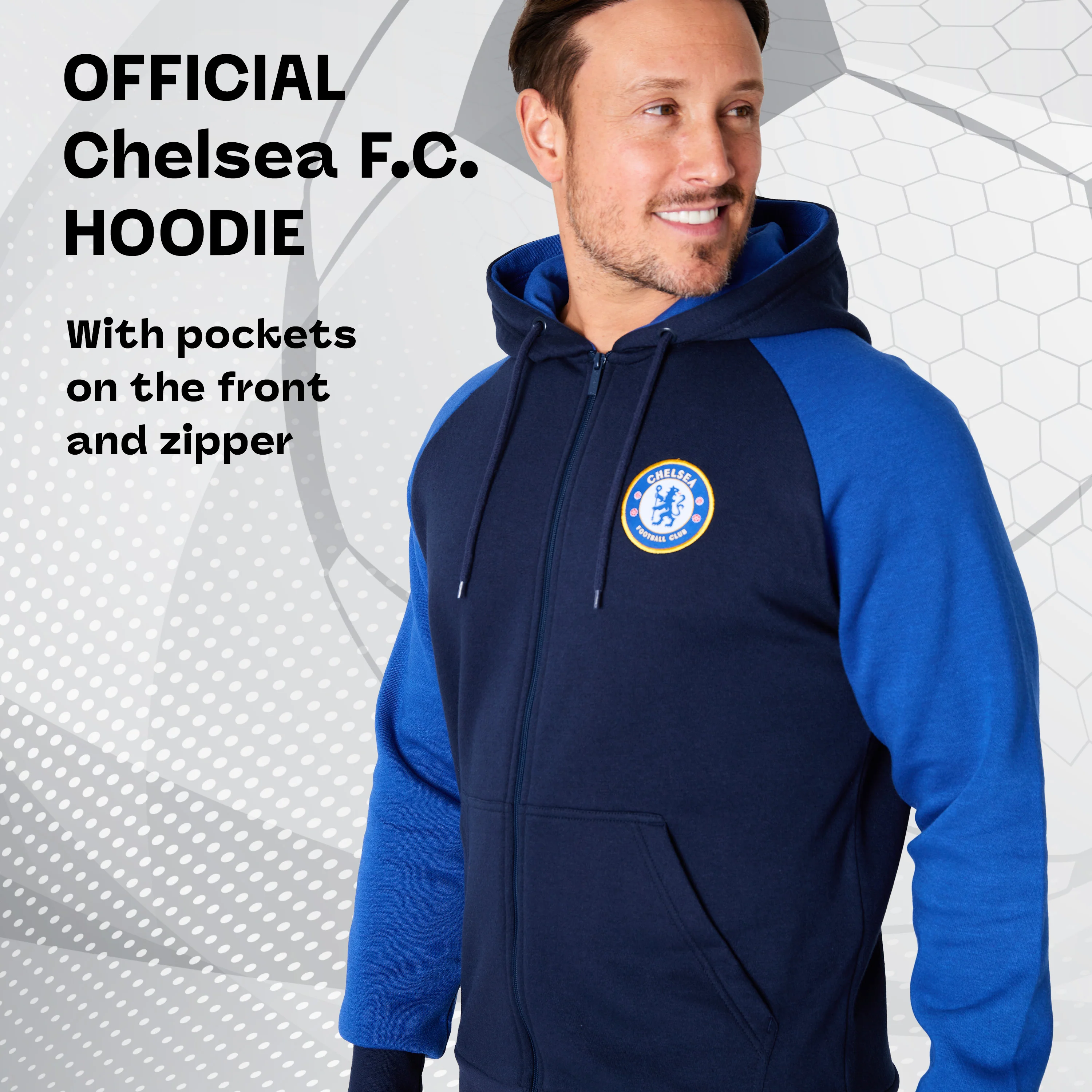 Chelsea F.C. Mens Zip Up Hoodie with Pockets - Image 3