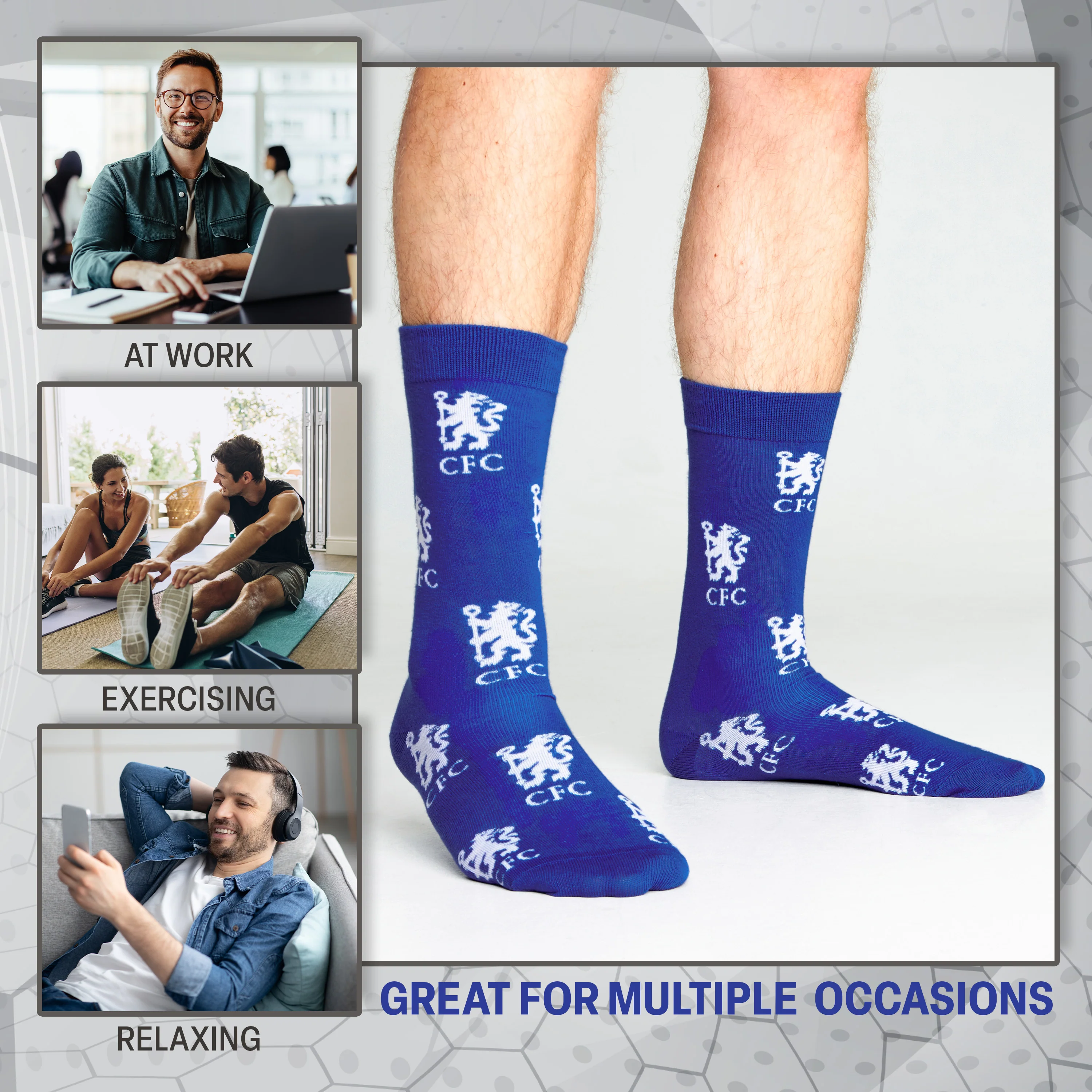 Chelsea F.C. Socks for Men, 4 Pack Breathable Socks Supporters' Gear - Gifts for Men - Image 4