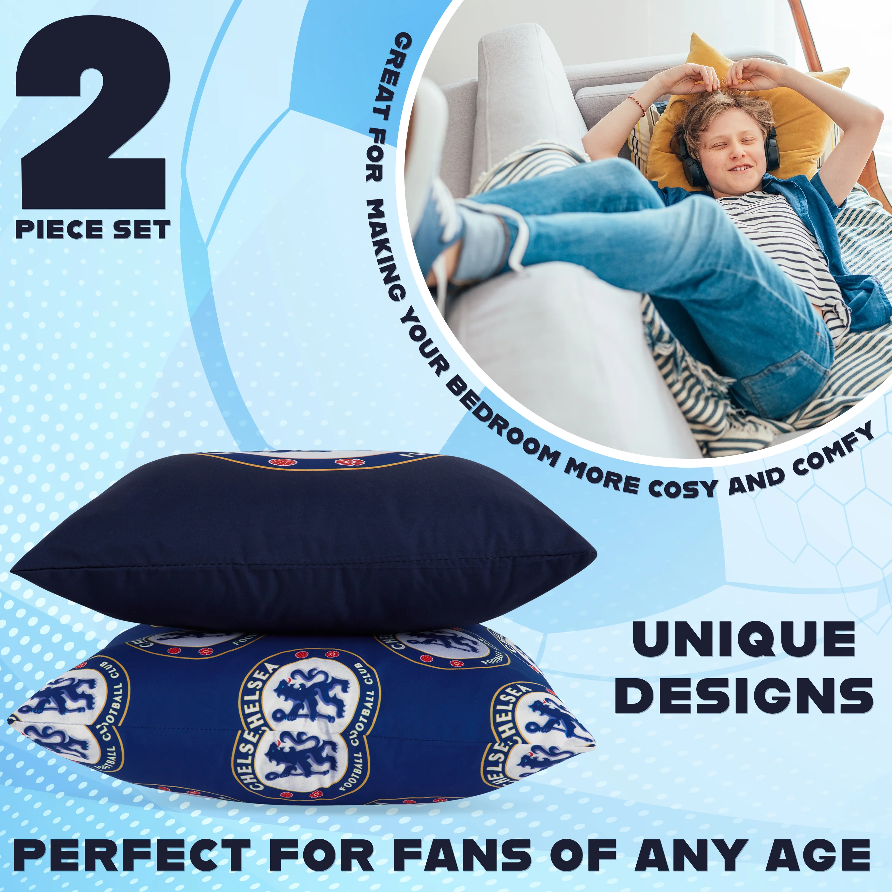 Chelsea F.C. Square Cushion Covers, 39 x 39cm Cushion Cover Pack of 2 Gifts - Image 5