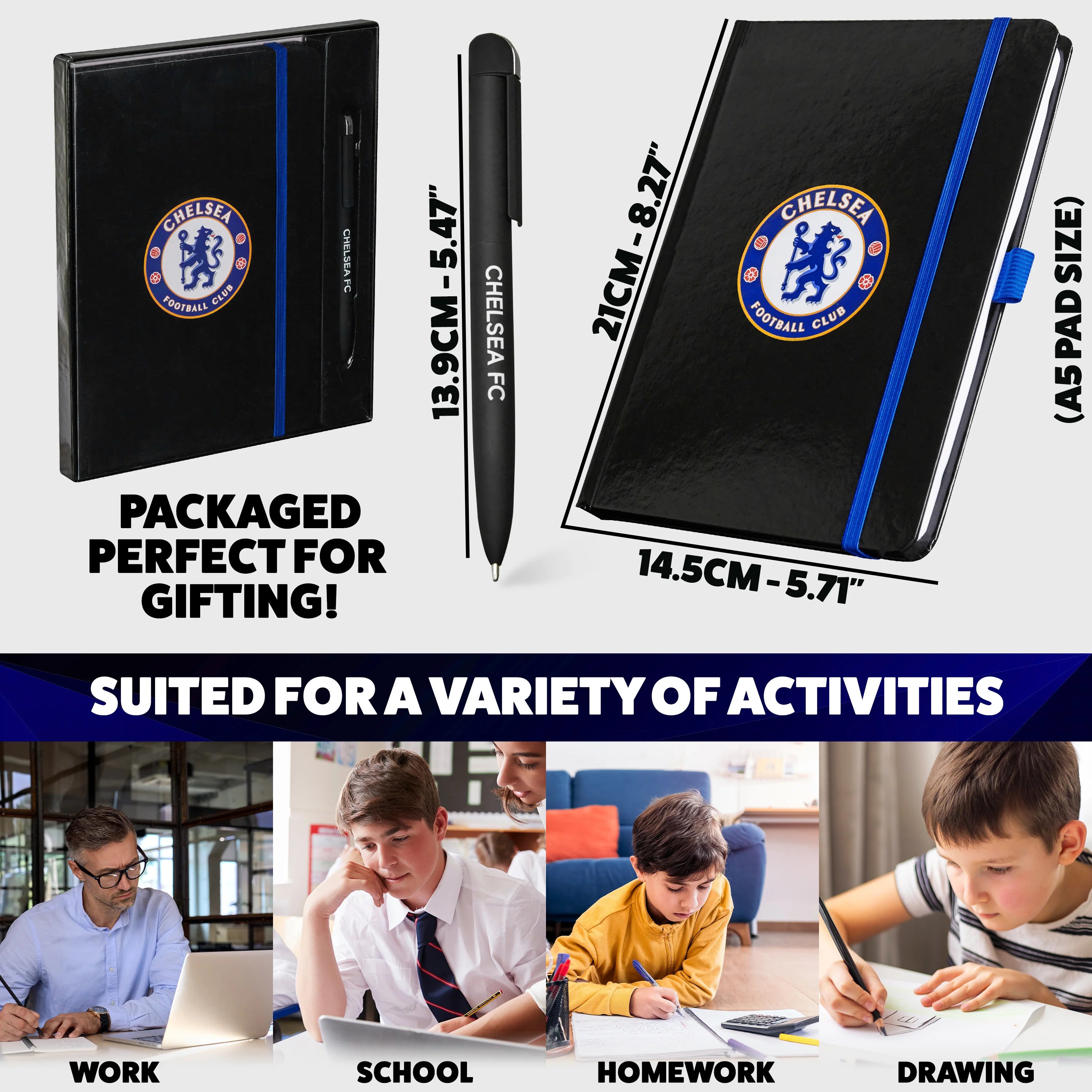 Chelsea F.C. Supporters' Gear Stationery Set A4 Notebook & Pen Gifts - Image 5