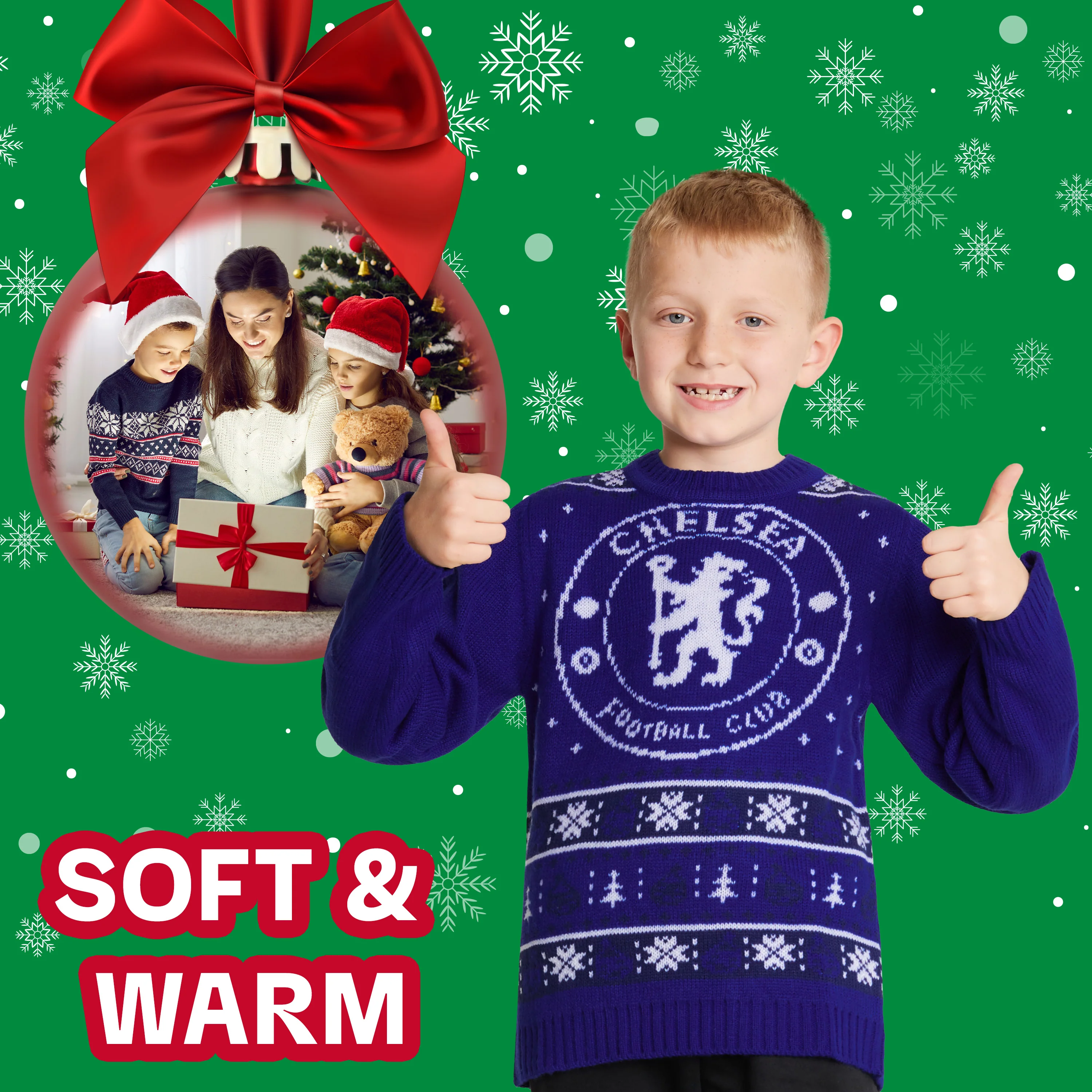 Chelsea FC Christmas Jumper Kids Teenagers Warm Cosy Football Xmas Jumper - Image 3
