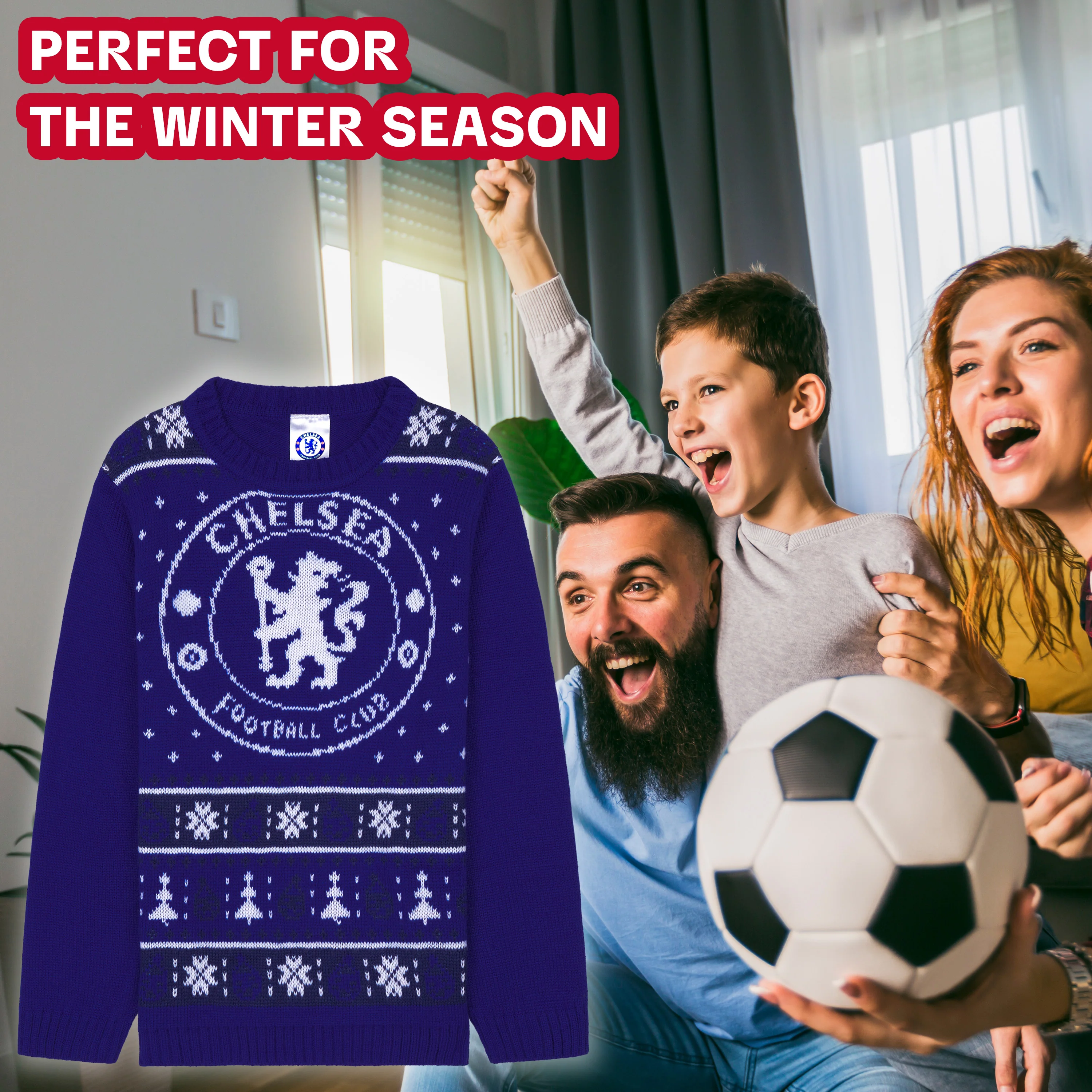Chelsea FC Christmas Jumper Kids Teenagers Warm Cosy Football Xmas Jumper - Image 4